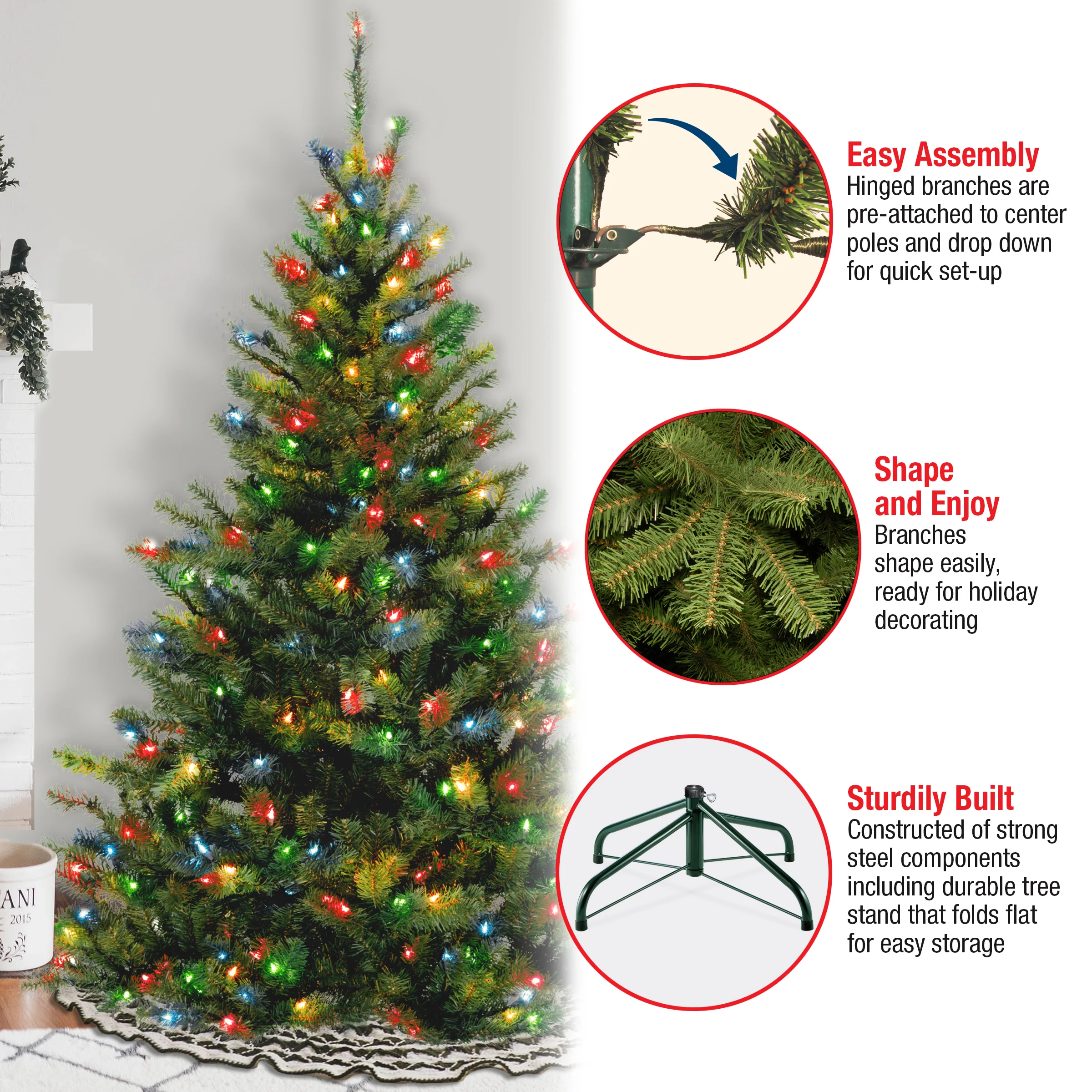 6 ft. Pre-Lit Kincaid Spruce Tree with Multicolor Lights, Plug-In - Image 6