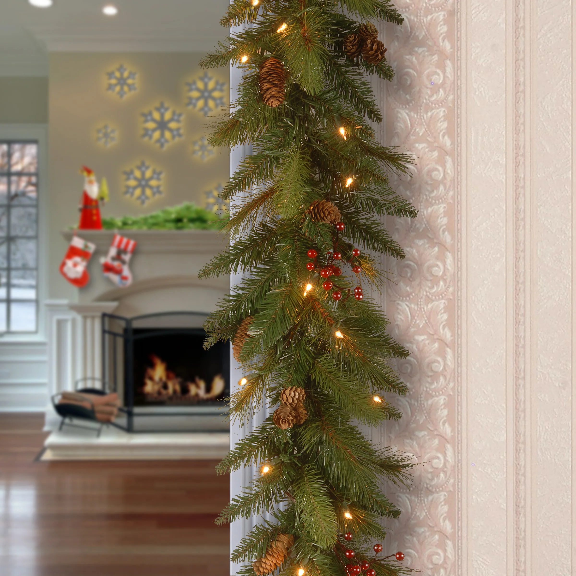 6 ft. Pre-Lit Long Needle Pine Cone Garland with Clear Lights, Plug-In - Image 2