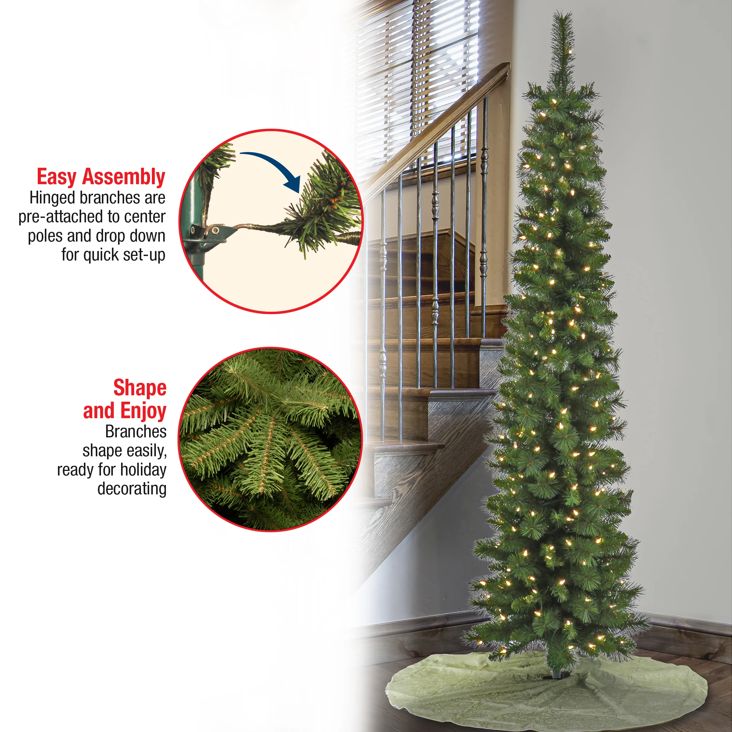 6 ft. Pre-Lit Nooksack Fir Pencil Slim Tree with LED Lights, Plug-In - Image 6