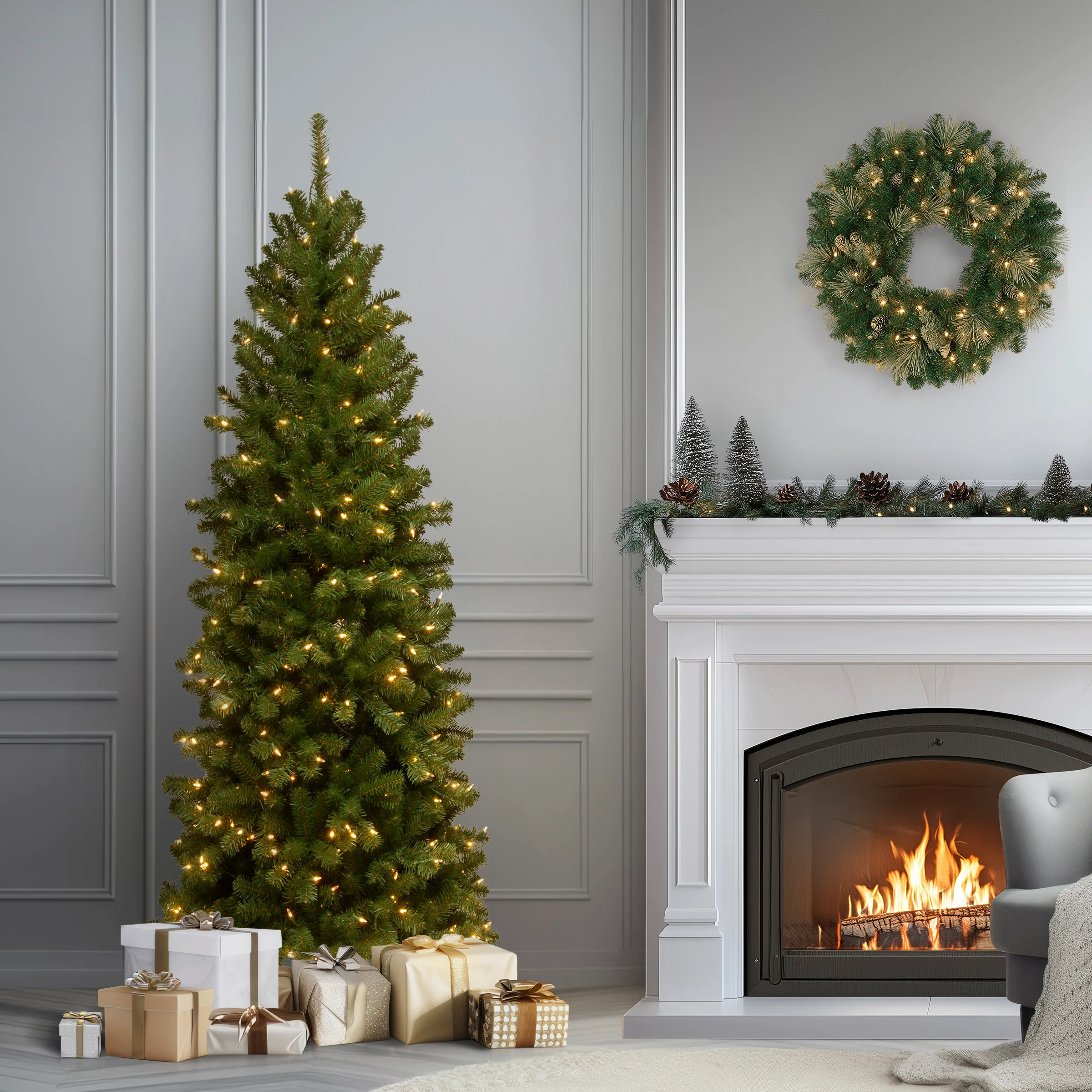 6 ft. Pre-Lit North Valley Spruce Pencil Slim Tree with Clear Lights, Plug-In - Image 2