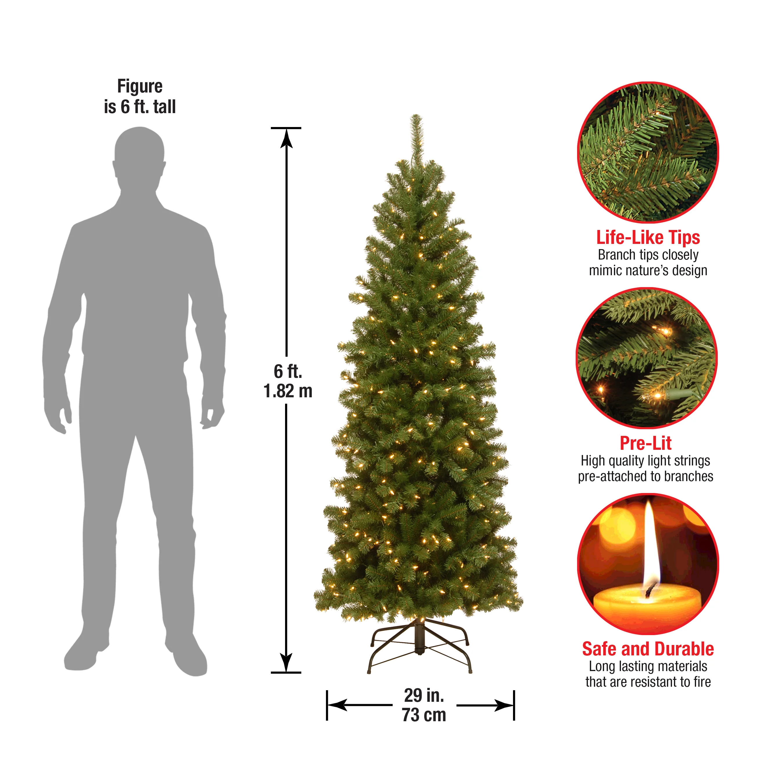 6 ft. Pre-Lit North Valley Spruce Pencil Slim Tree with Clear Lights, Plug-In - Image 4