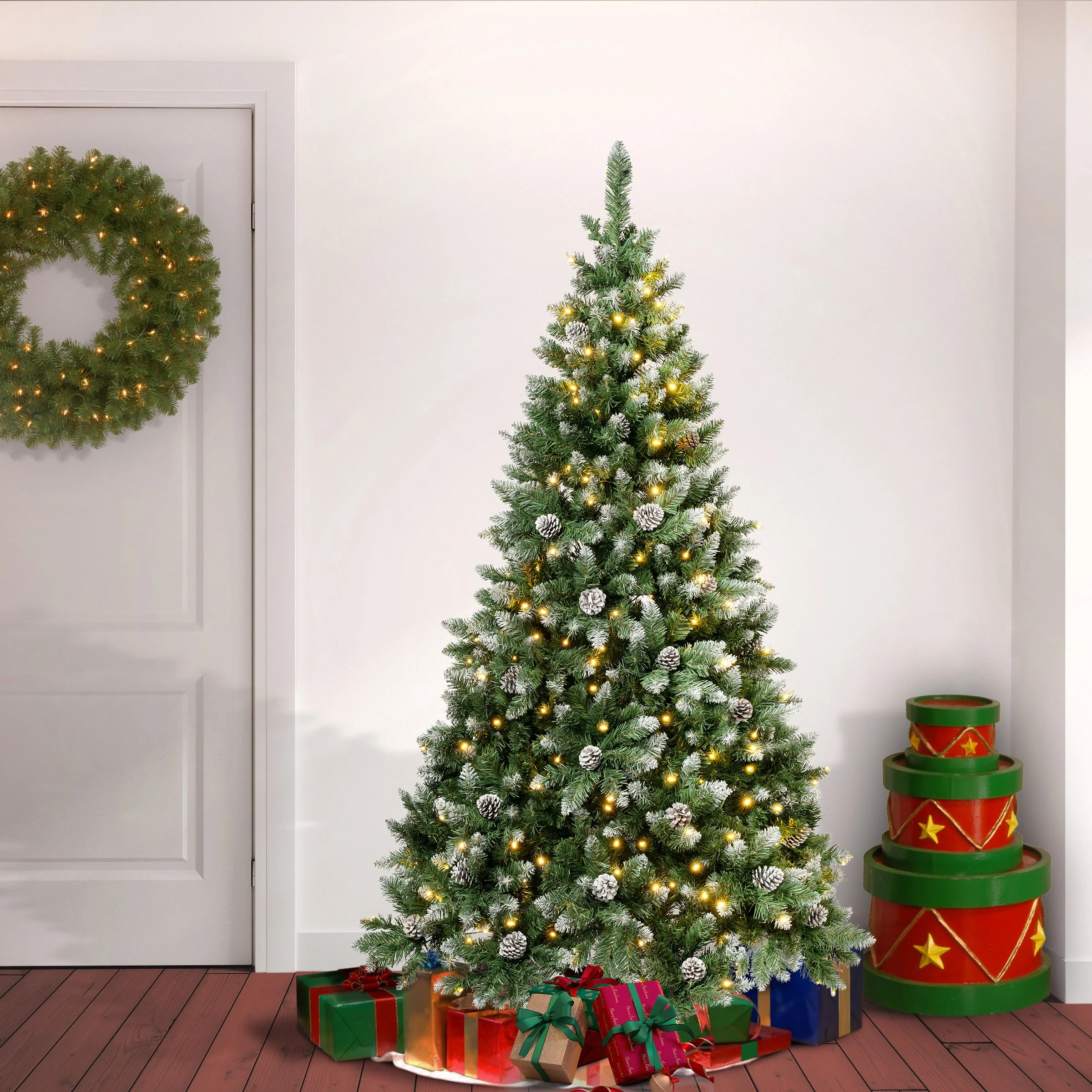 6 ft. Pre-Lit Oakley Hills Snow Tree with Warm White LED Lights, Plug-In - Image 2