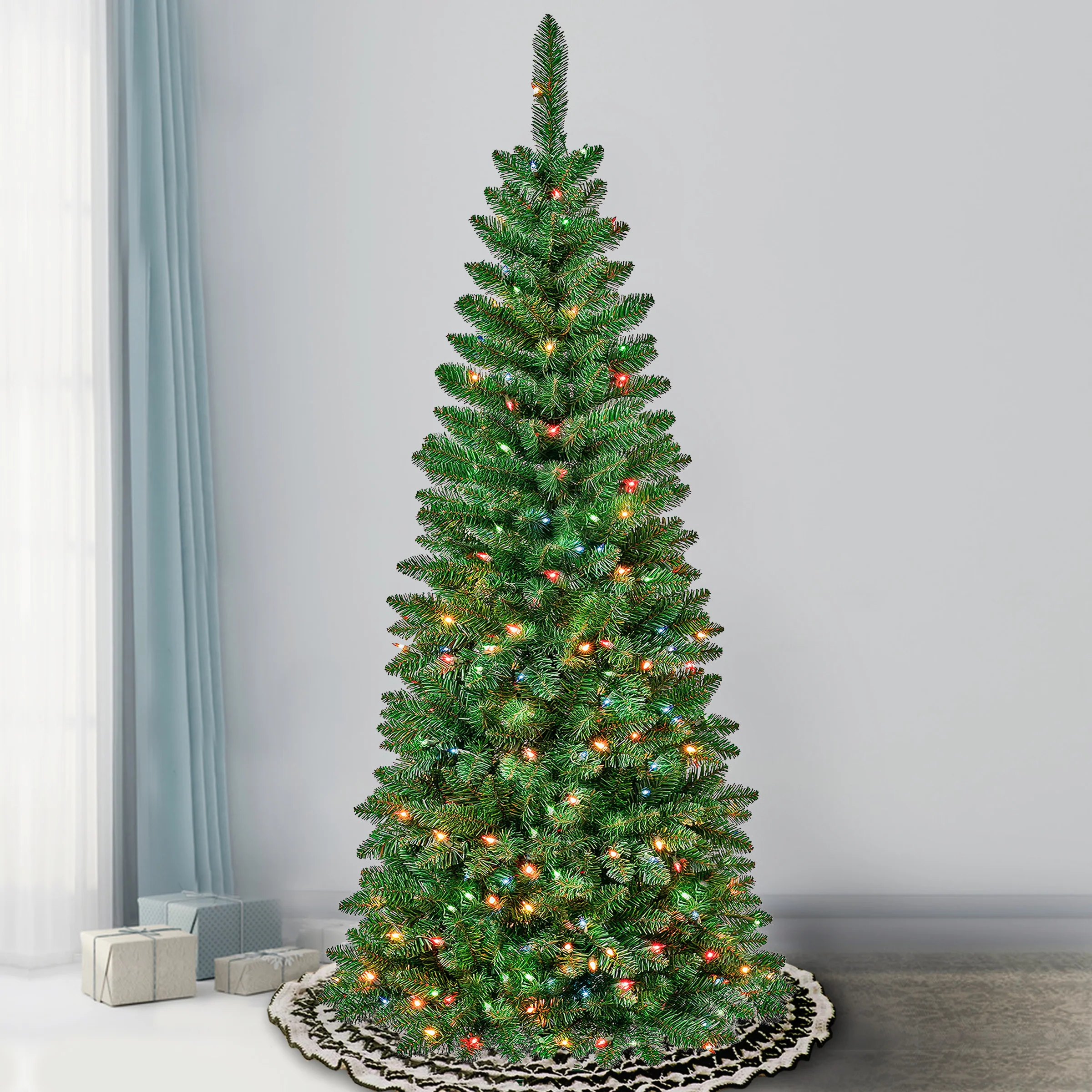 6 ft. Pre-Lit Rowan Slim Tree with Multicolor Lights, Plug-In - Image 4
