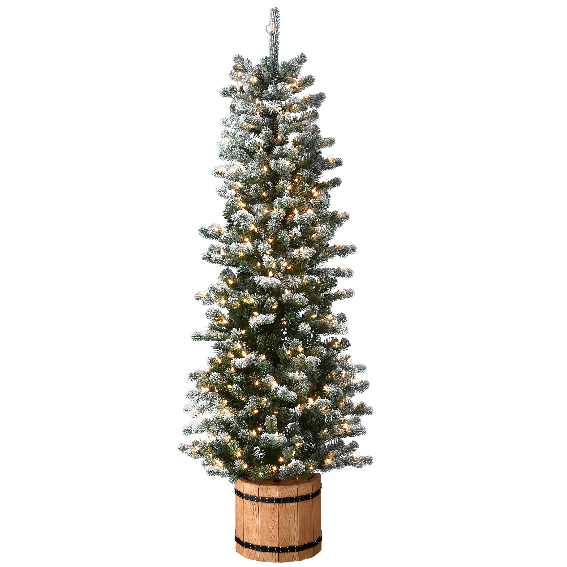 6 ft. Pre-Lit Snowy Sheffield Spruce Slim with Clear Lights