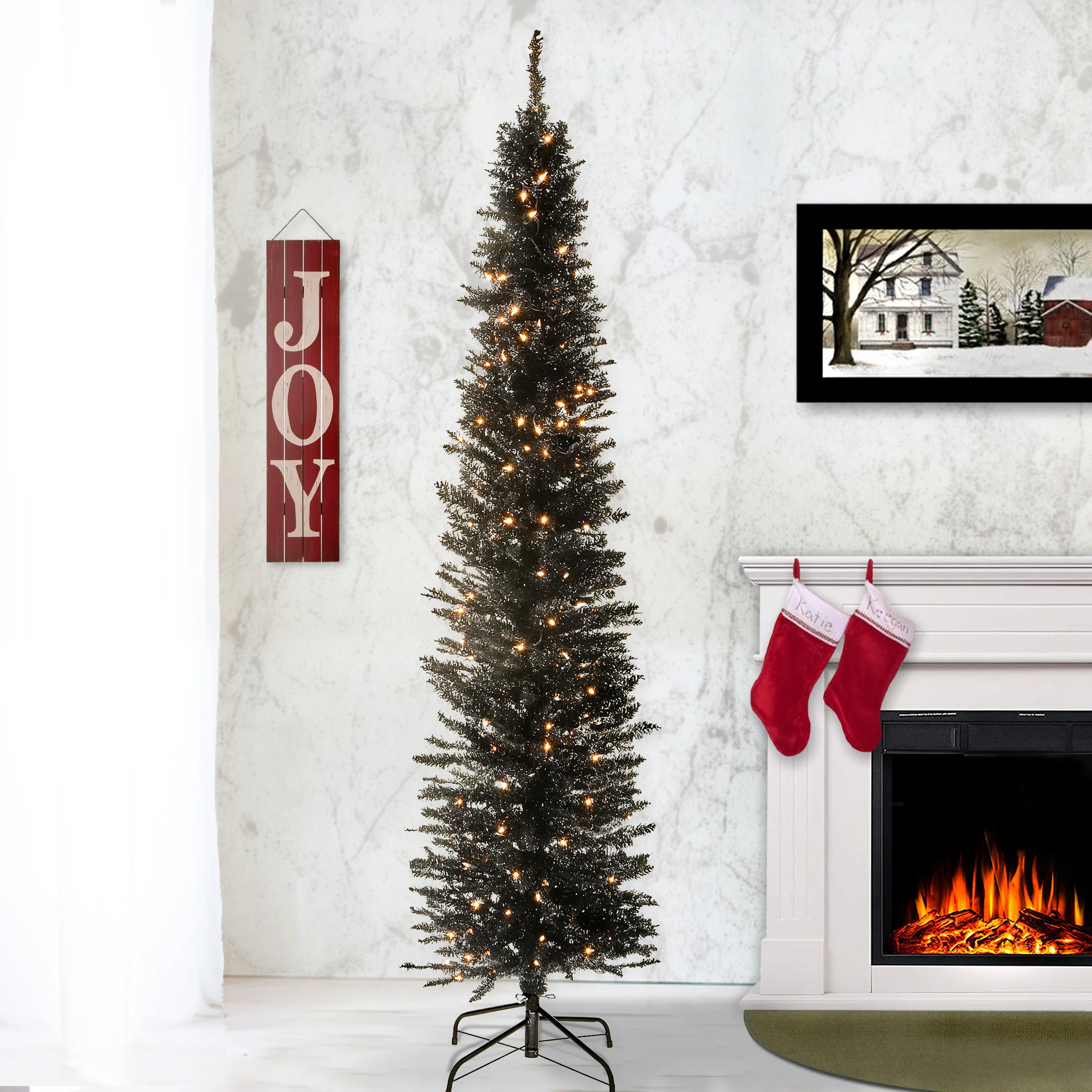 6 ft. Pre-Lit Tinsel Collection Black Tree with Clear Lights, Plug-In - Image 2