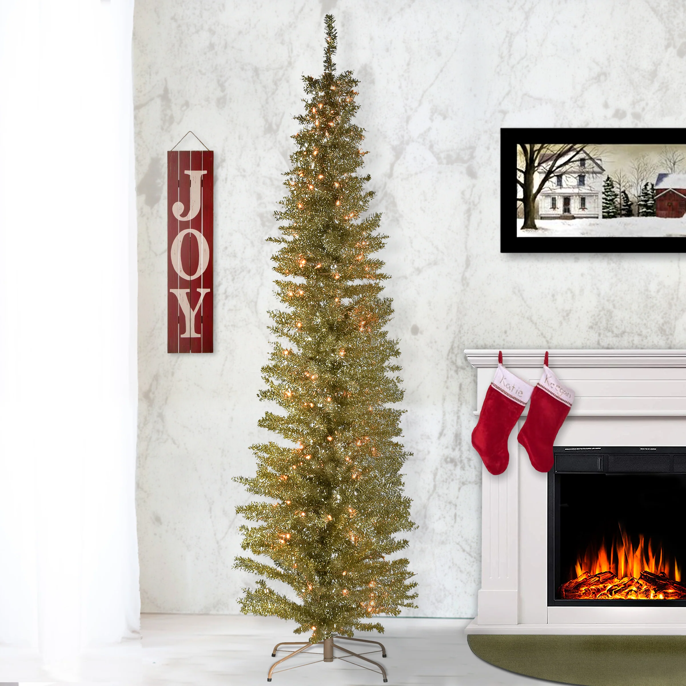 6 ft. Pre-Lit Tinsel Collection Champagne Tree with Clear Lights - Image 2