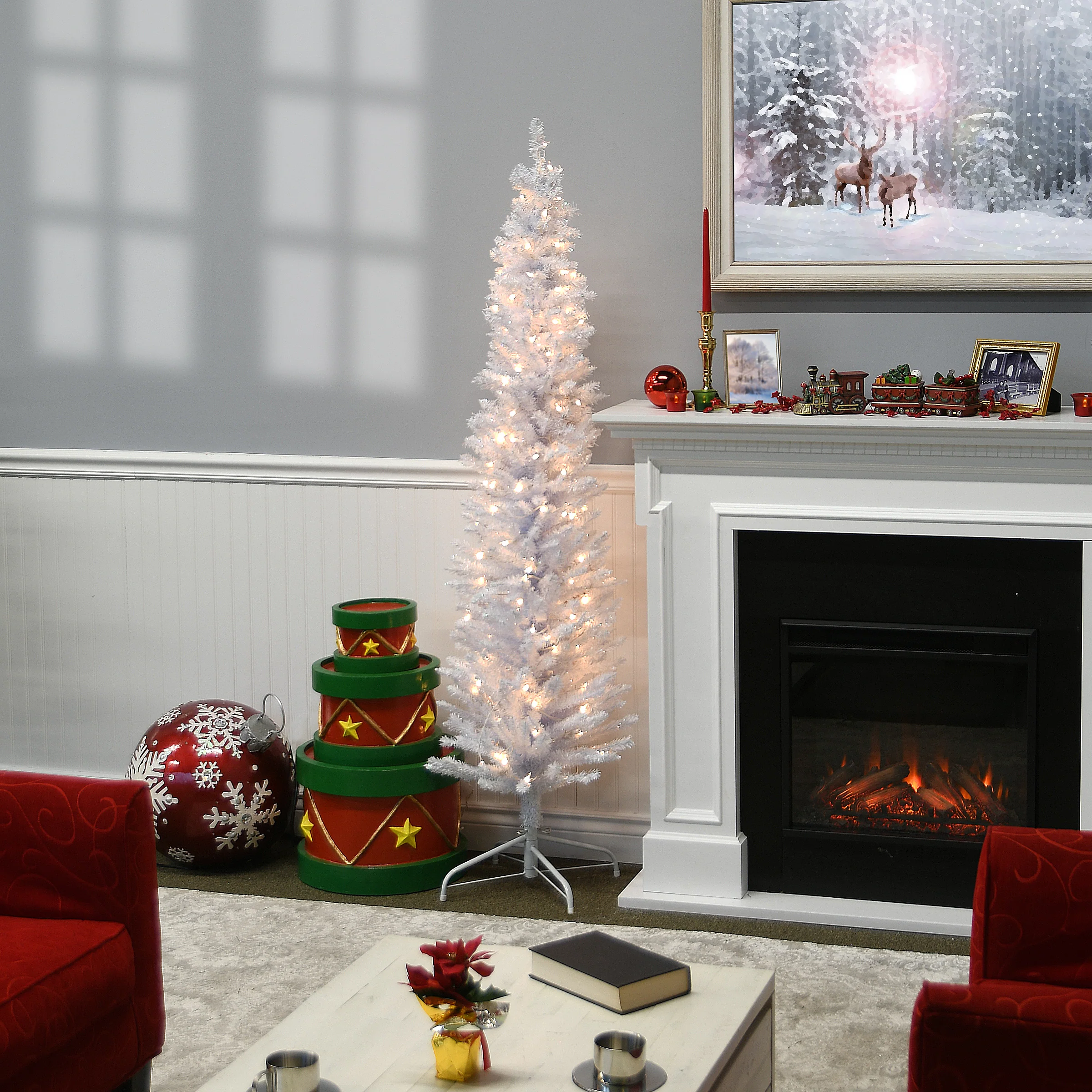 6 ft. Pre-Lit Tinsel Collection White Iridescent Tree with Clear Lights - Image 2