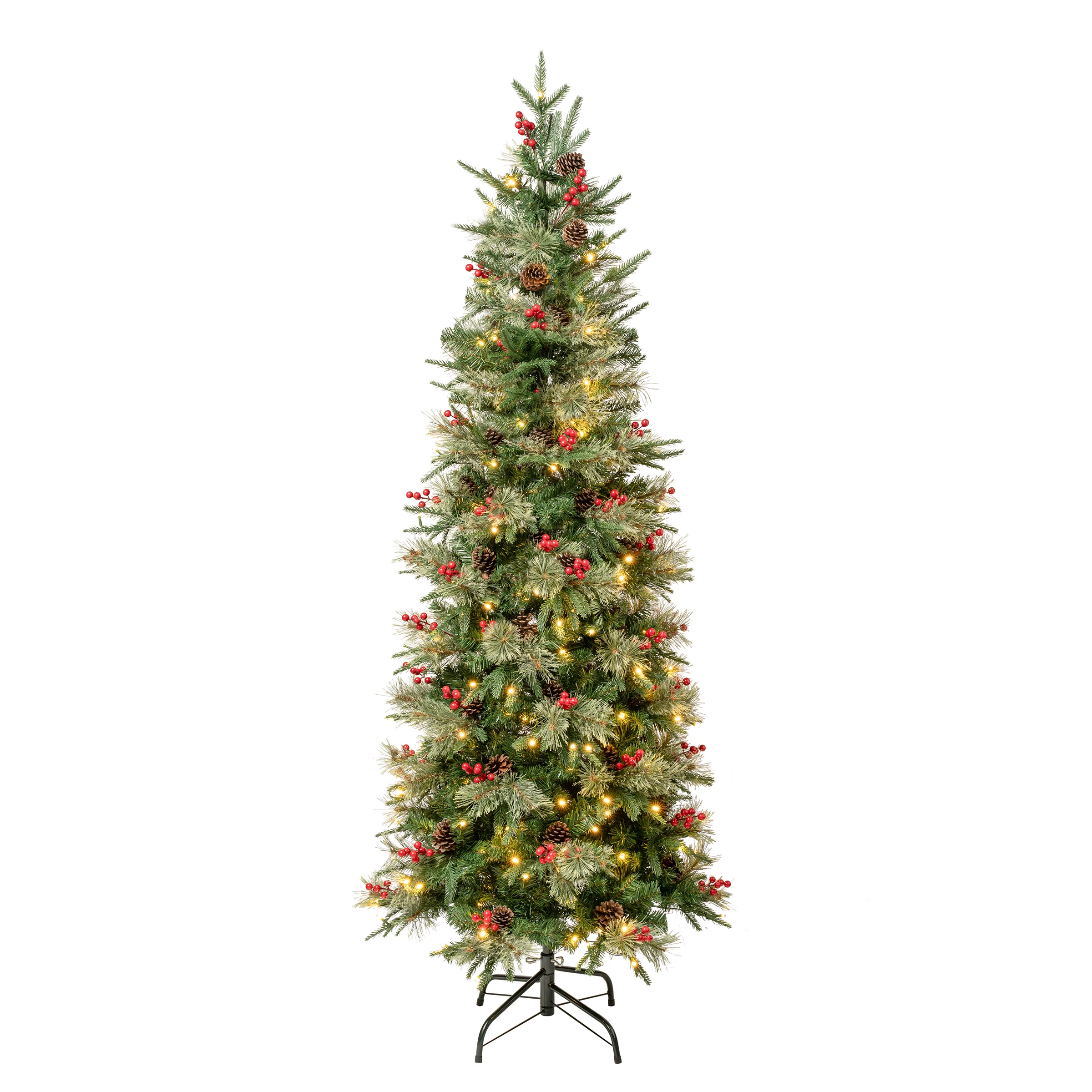 6 ft. Pre-Lit Virginia Pine Mixed Slim Tree with Warm White LED Lights, Plug-In