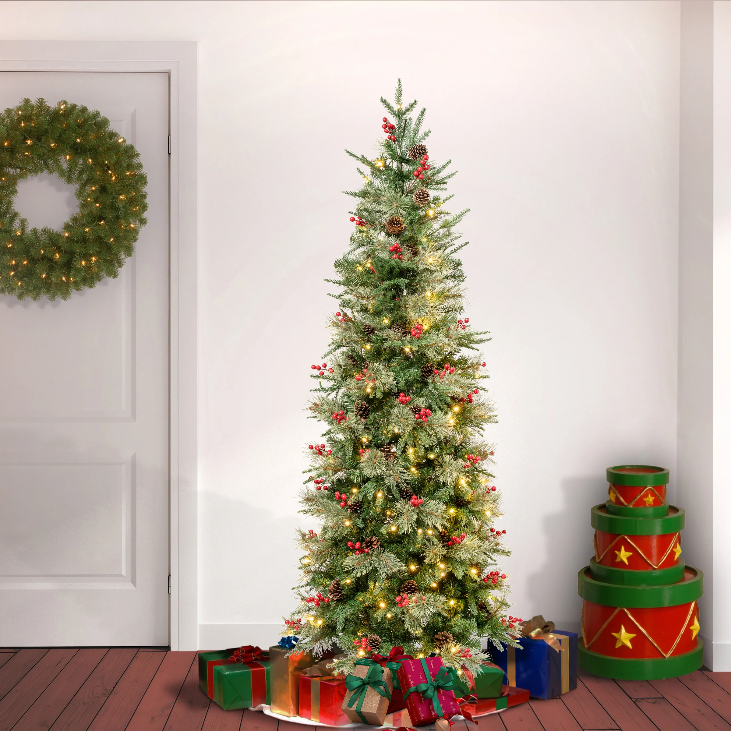 6 ft. Pre-Lit Virginia Pine Mixed Slim Tree with Warm White LED Lights, Plug-In - Image 2