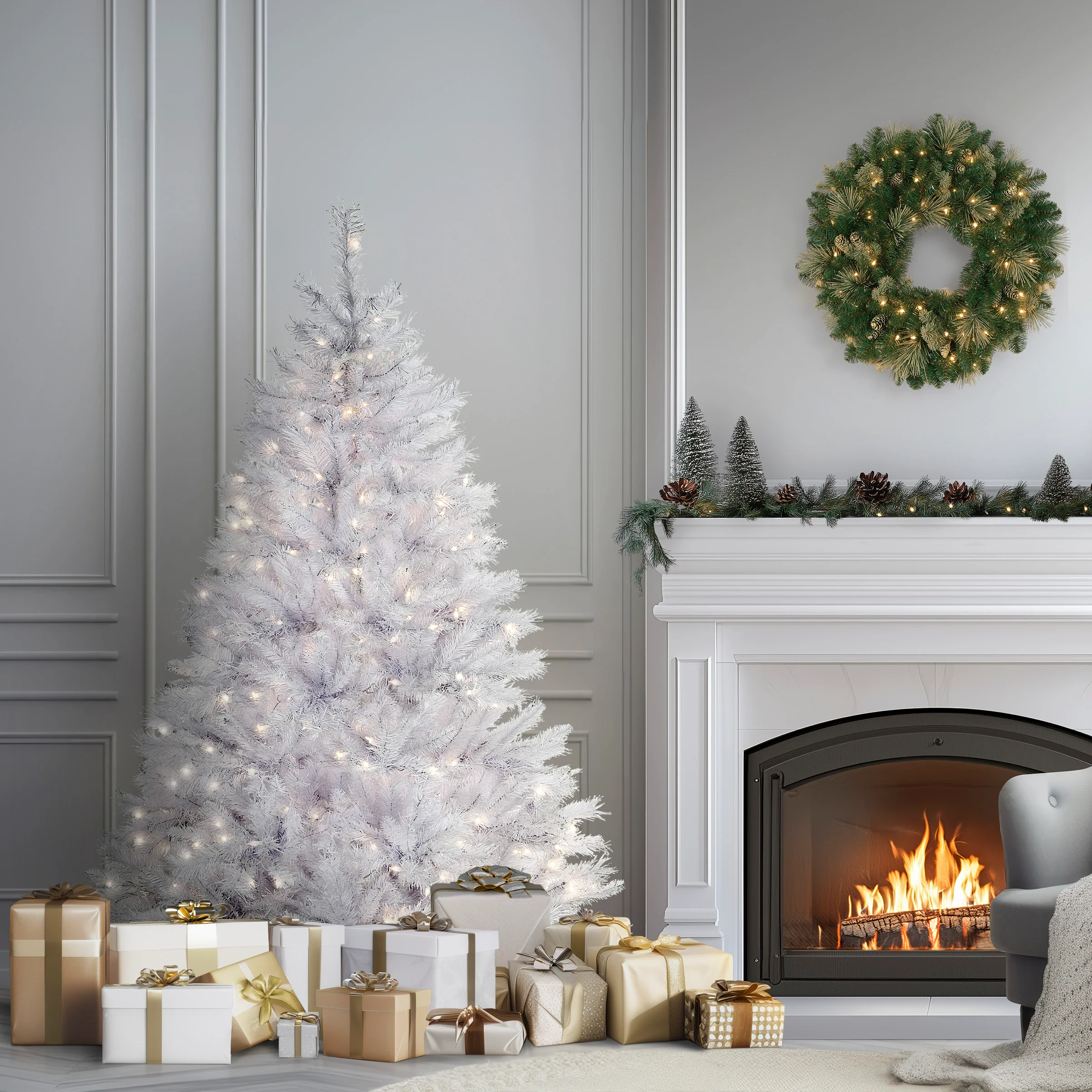 6 ft. Pre-Lit Winchester Pine White Tree with Clear Lights, Plug-In - Image 2