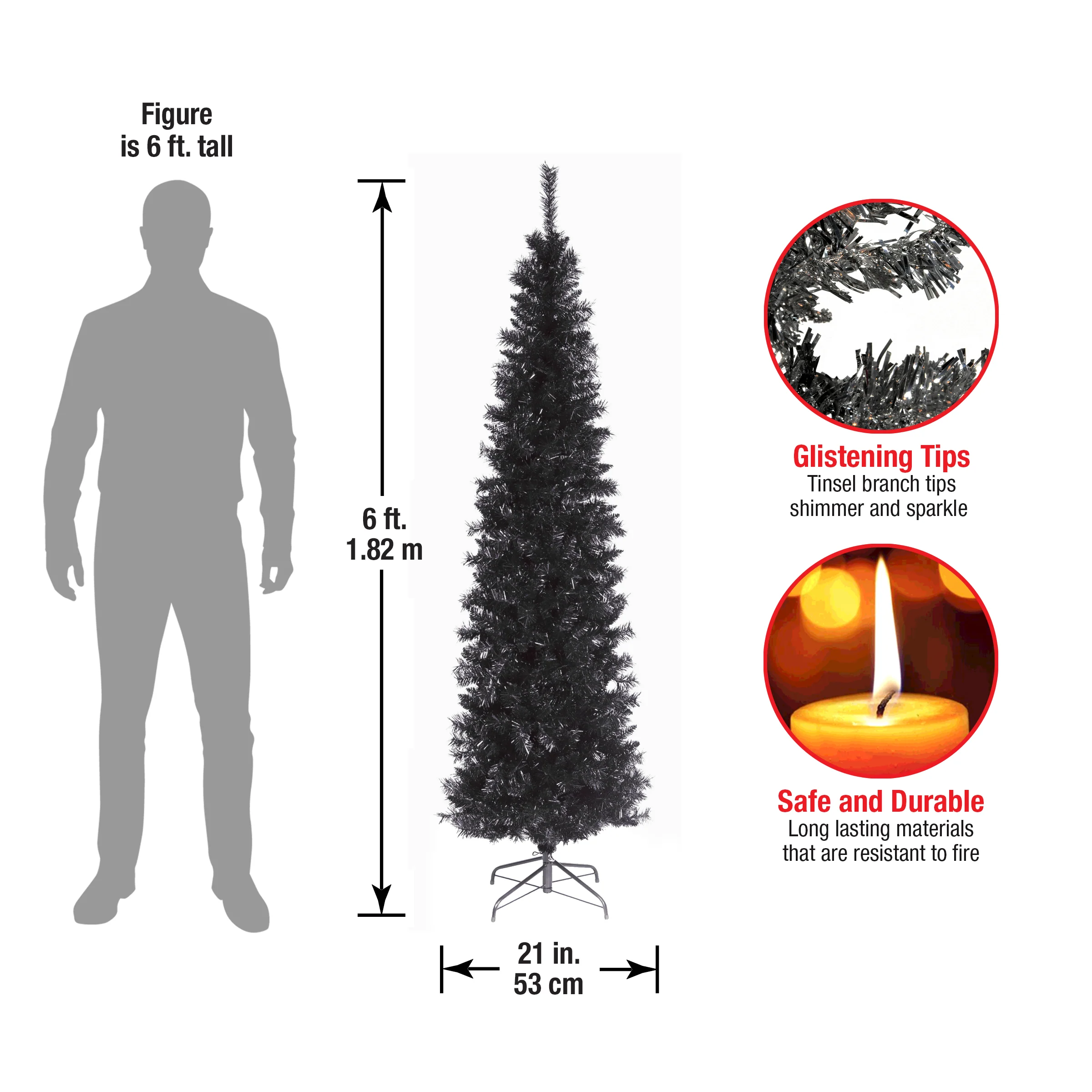 6 ft. Tinsel Collection Black Tree - Image 5