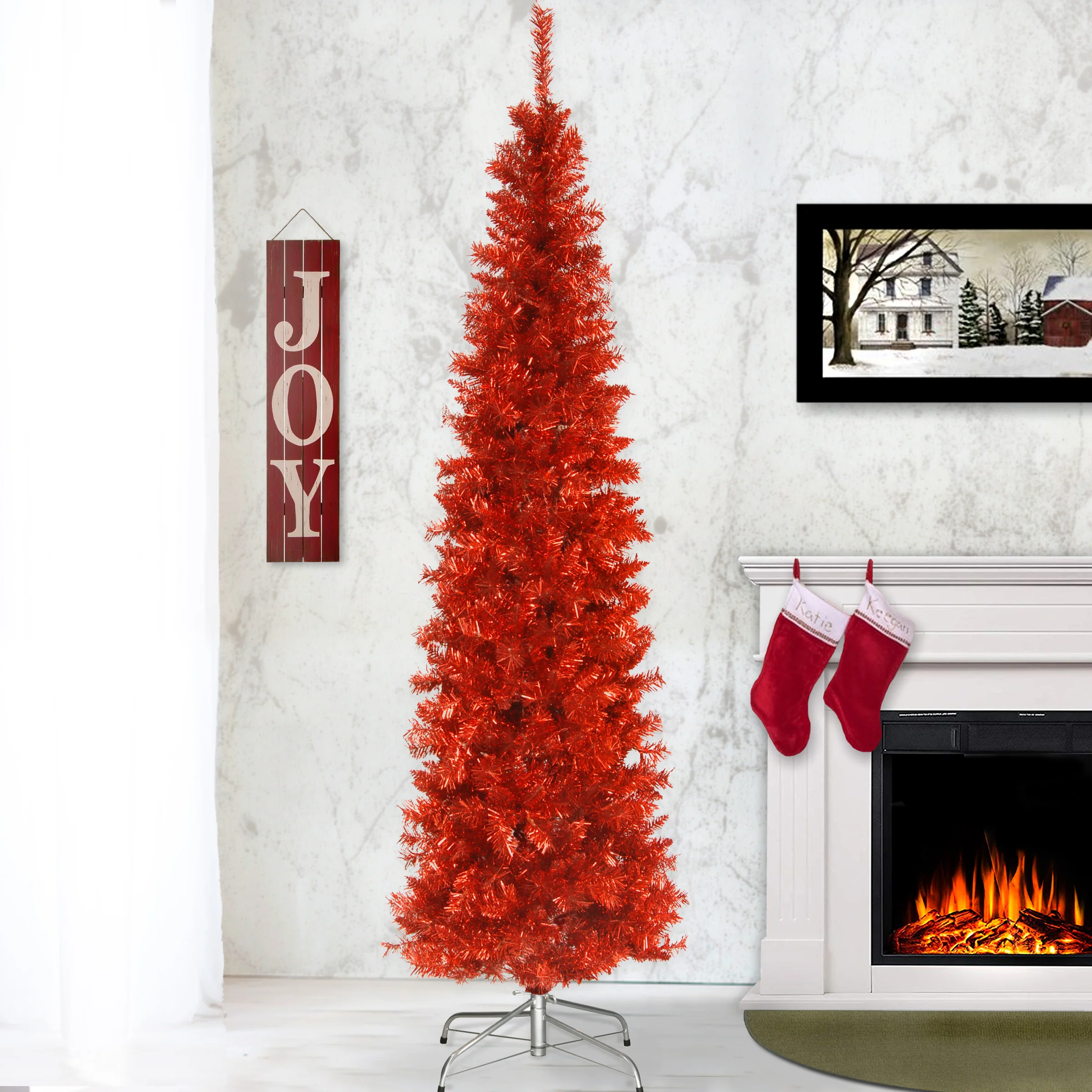 6 ft. Tinsel Collection Red Tree - Image 2