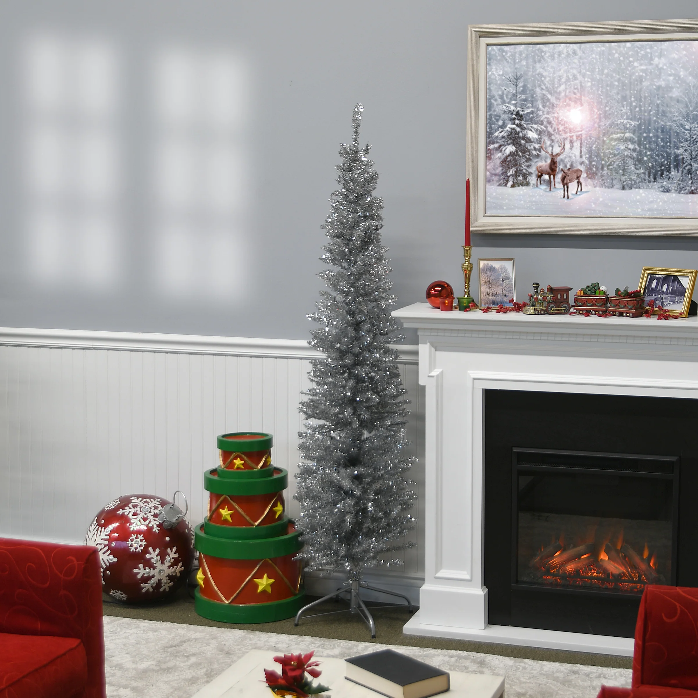 6 ft. Tinsel Collection Silver Tree - Image 3