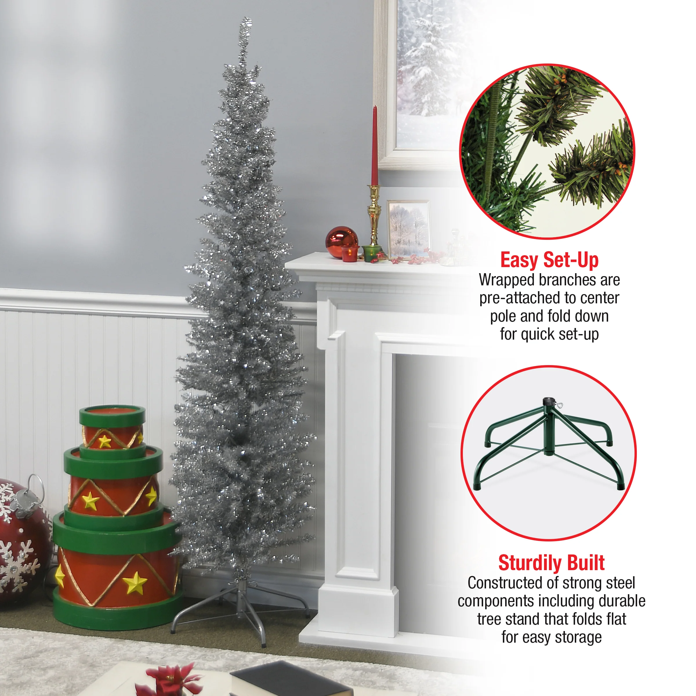 6 ft. Tinsel Collection Silver Tree - Image 9