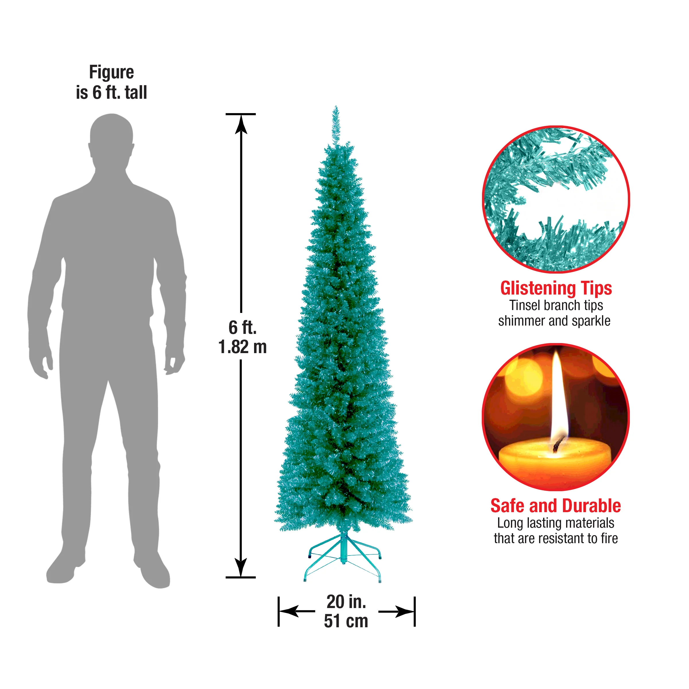6 ft. Tinsel Collection Turquoise Tree - Image 4