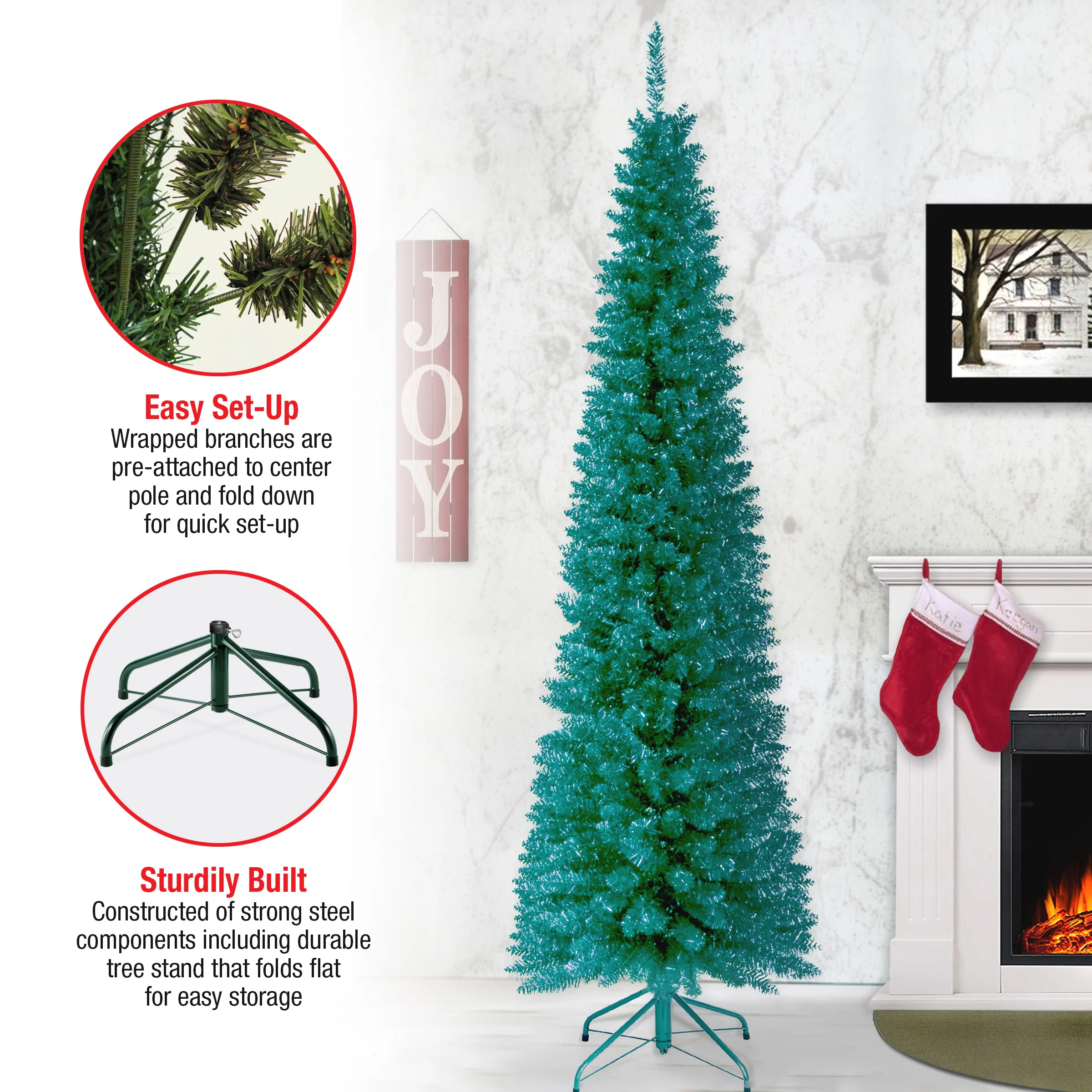 6 ft. Tinsel Collection Turquoise Tree - Image 5