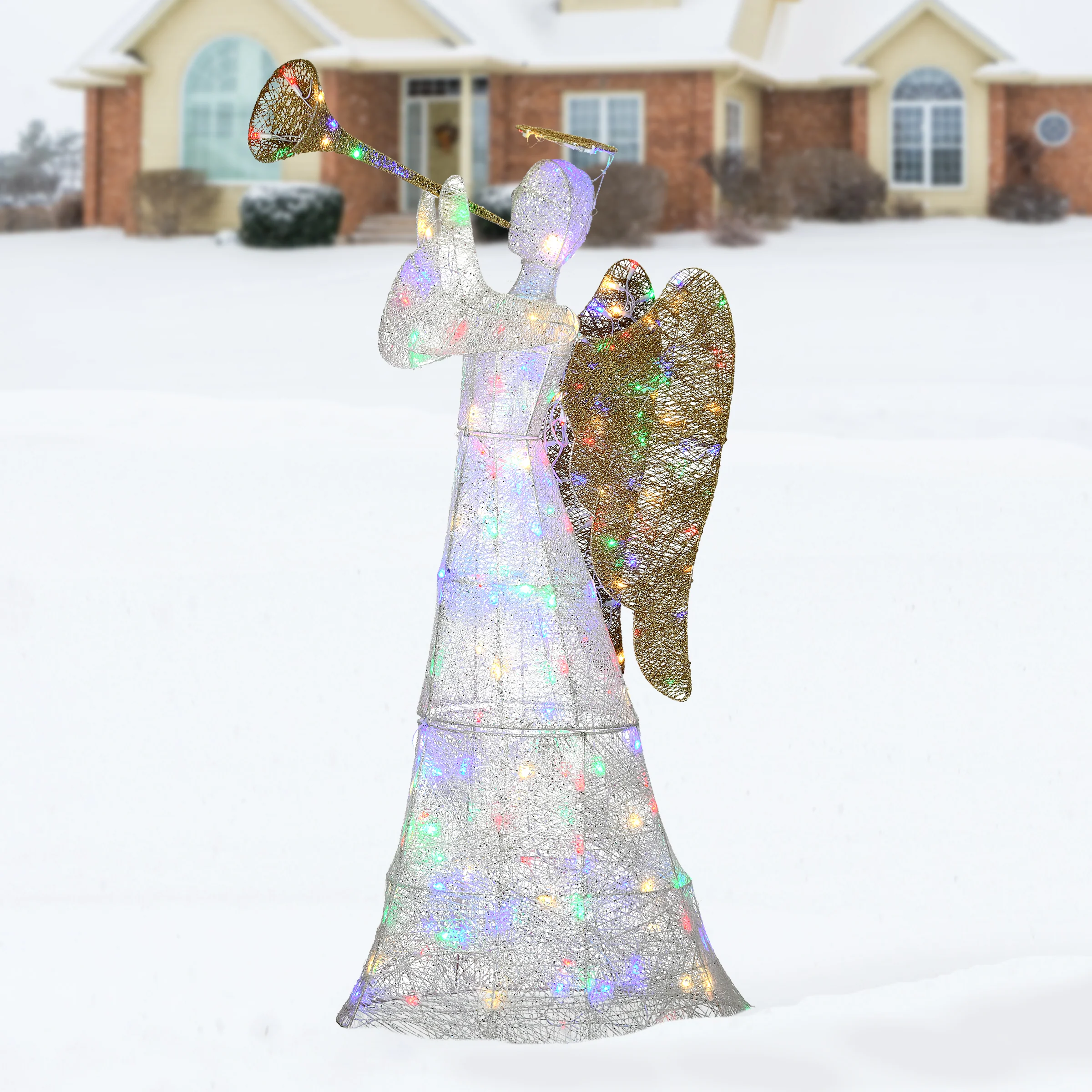 60 in. Trumpeting White Angel with Multicolor LED Lights, Plug-In - Image 2