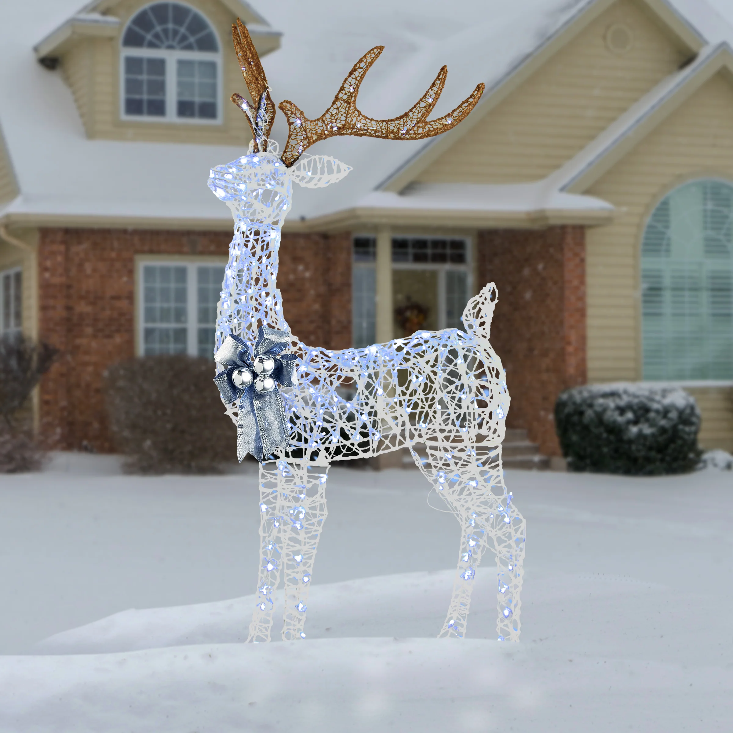 65 in. Glittered Standing Buck with Twinkling LED Lights - Image 2