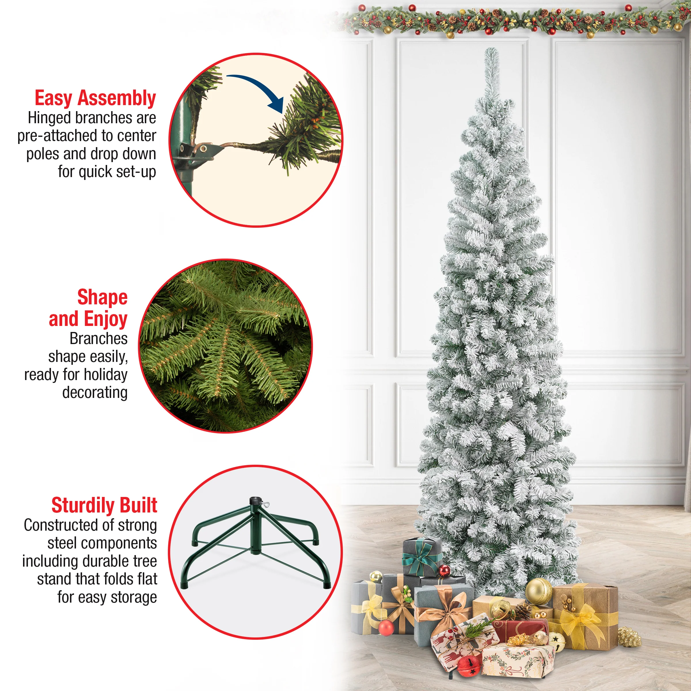 7.5 ft. Acacia Pencil Slim Flocked Tree - Image 5