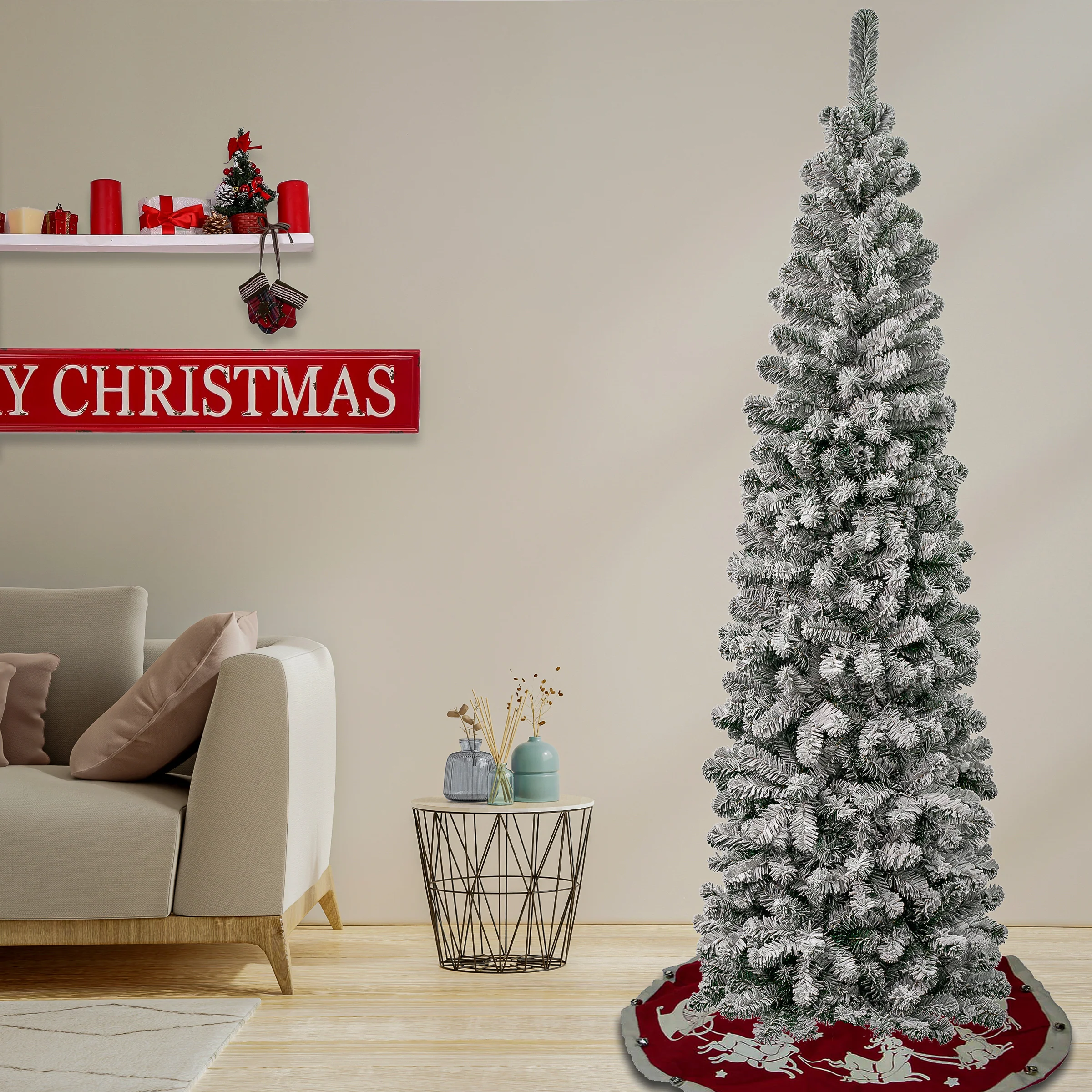 7.5 ft. Acacia Pencil Slim Flocked Tree - Image 7