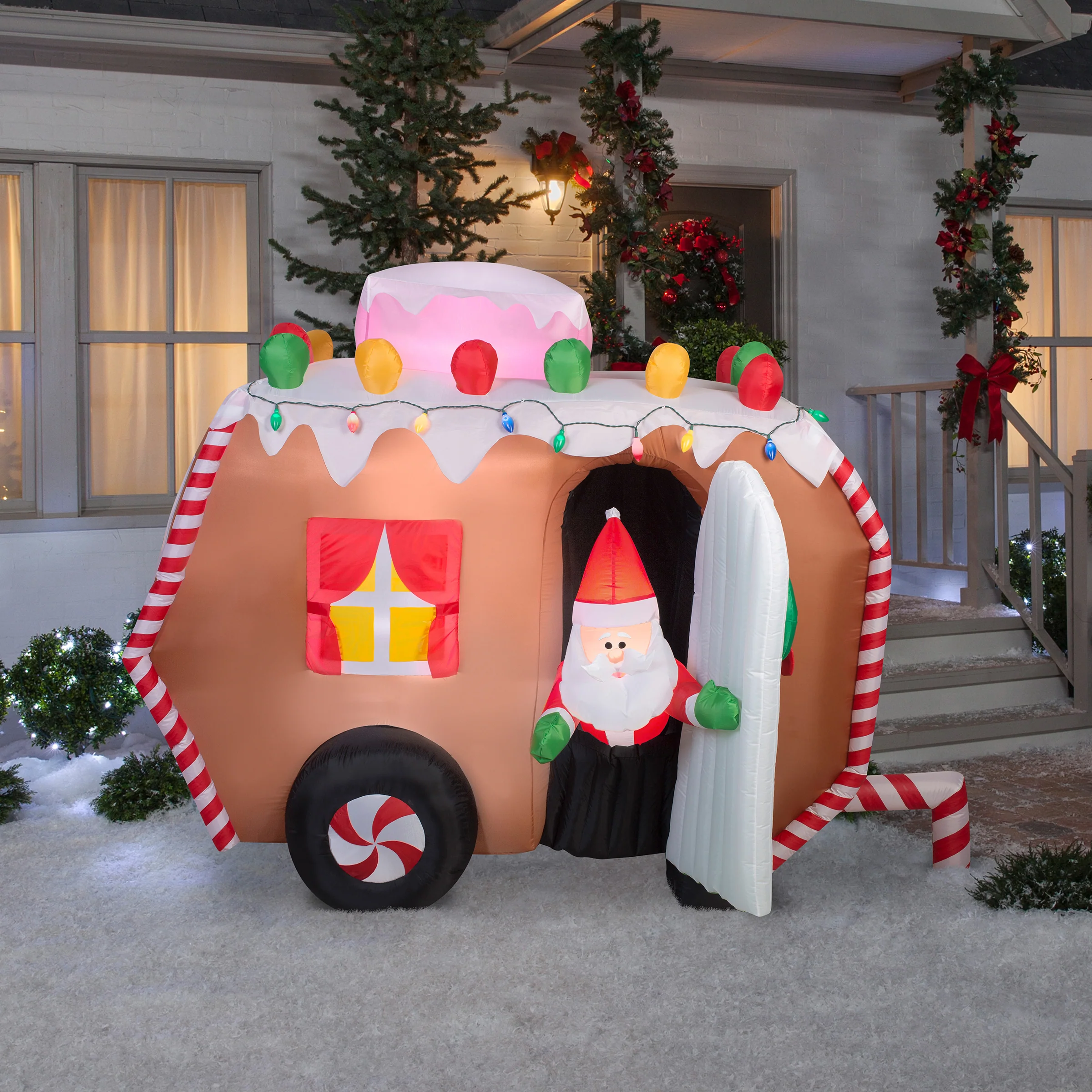 7.5 ft. Inflatable Gingerbread Trailer with Santa with LED Lights, Plug-In - Image 2