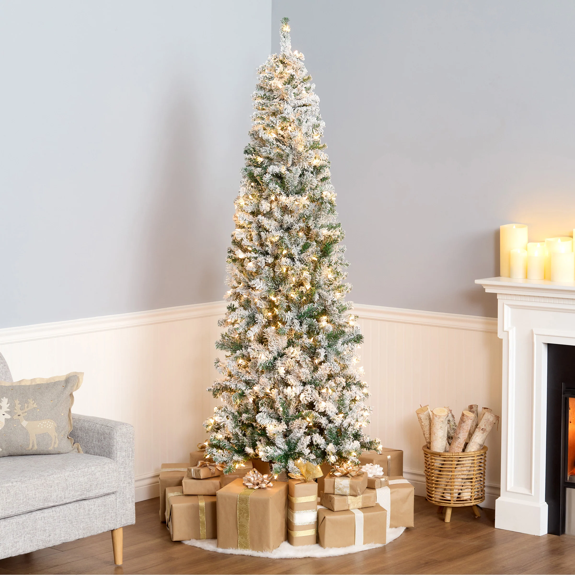 7.5 ft. Pre-Lit Acacia Medium Flocked Tree with Clear Lights - Image 2
