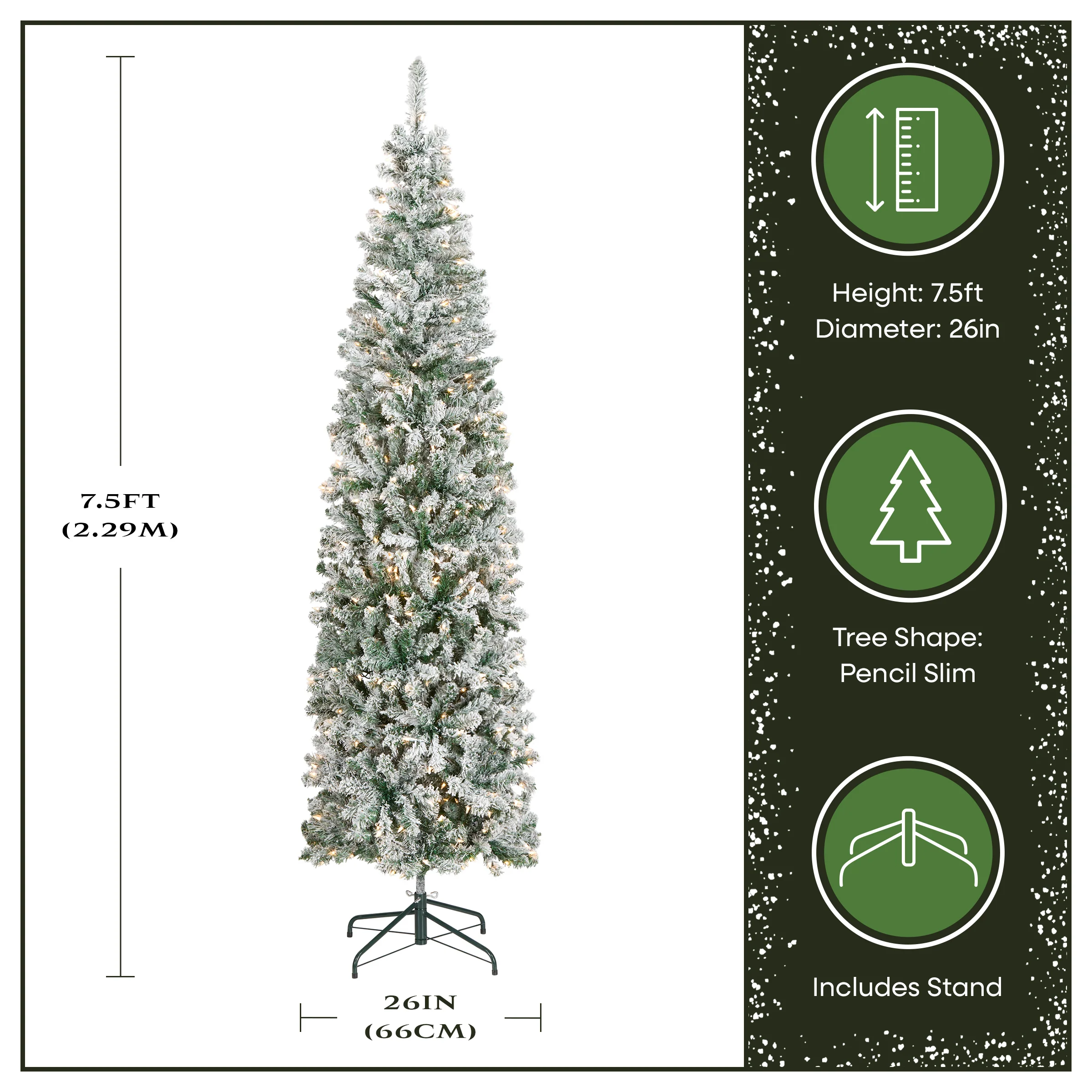 7.5 ft. Pre-Lit Acacia Pencil Slim Flocked Tree with Clear Lights, Plug-In - Image 3