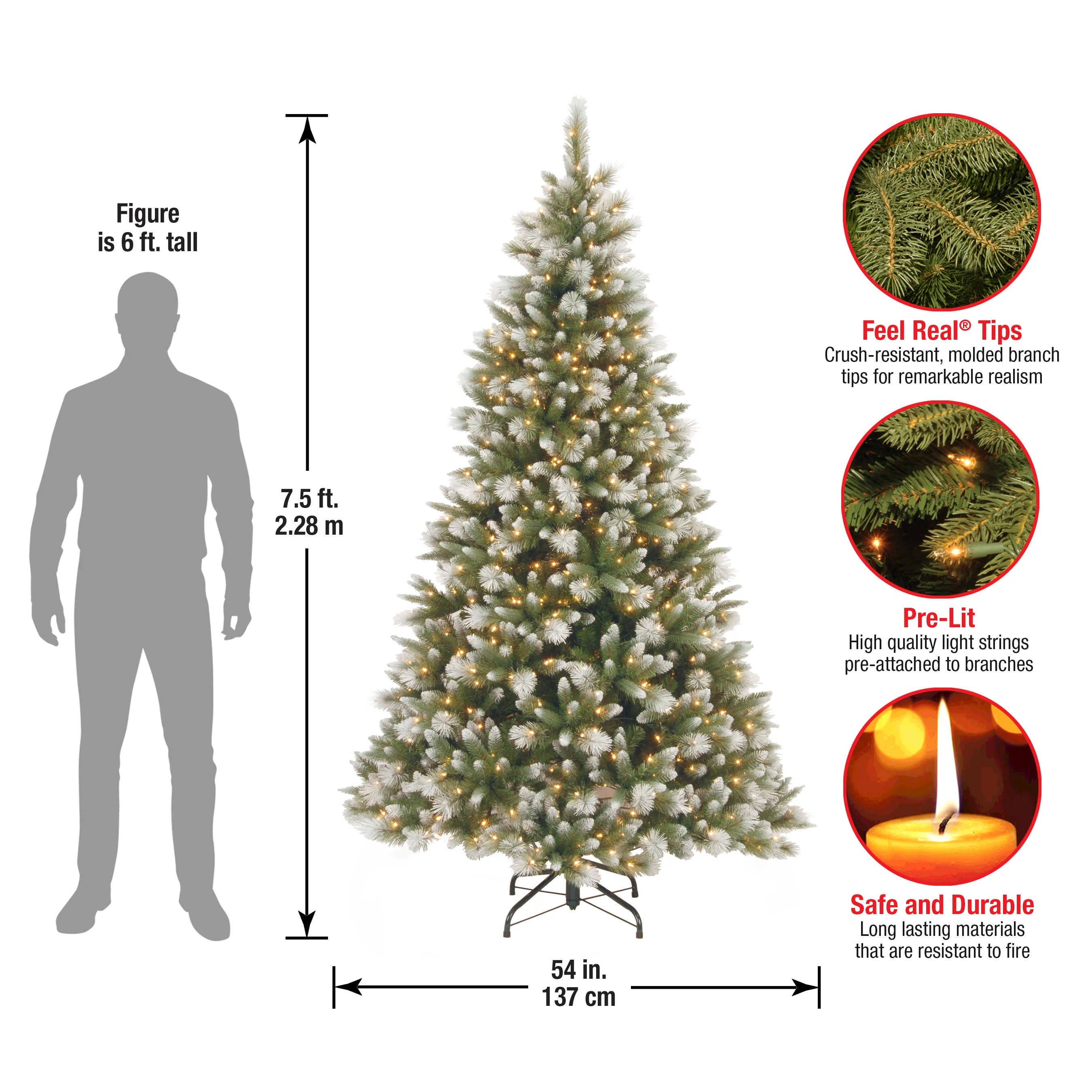 7.5 ft. Pre-Lit Alaskan Pine Frosted Tree with Clear Lights - Image 4