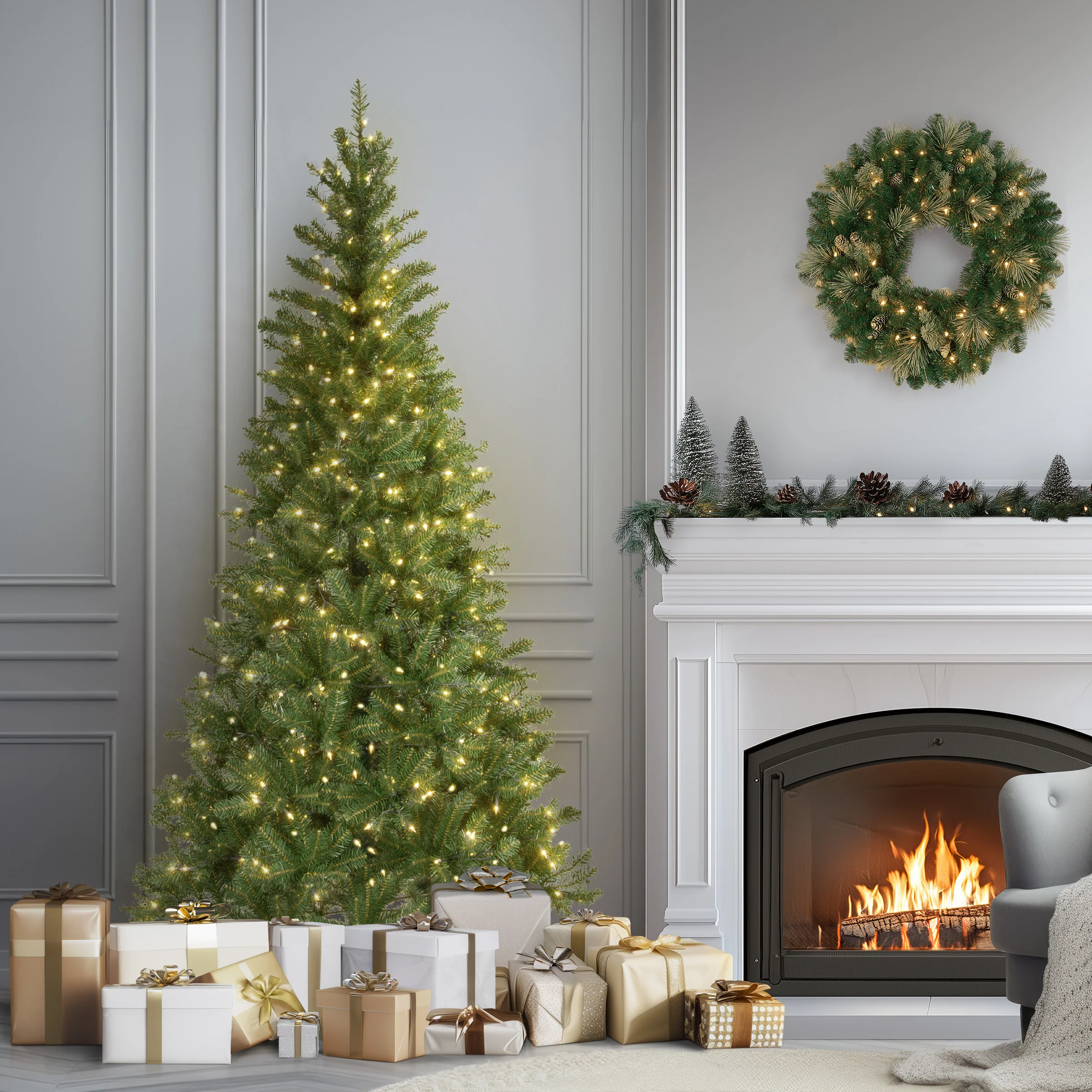 7.5 ft. Pre-Lit Aspen Spruce Slim Tree with Clear Lights, Plug-In - Image 2