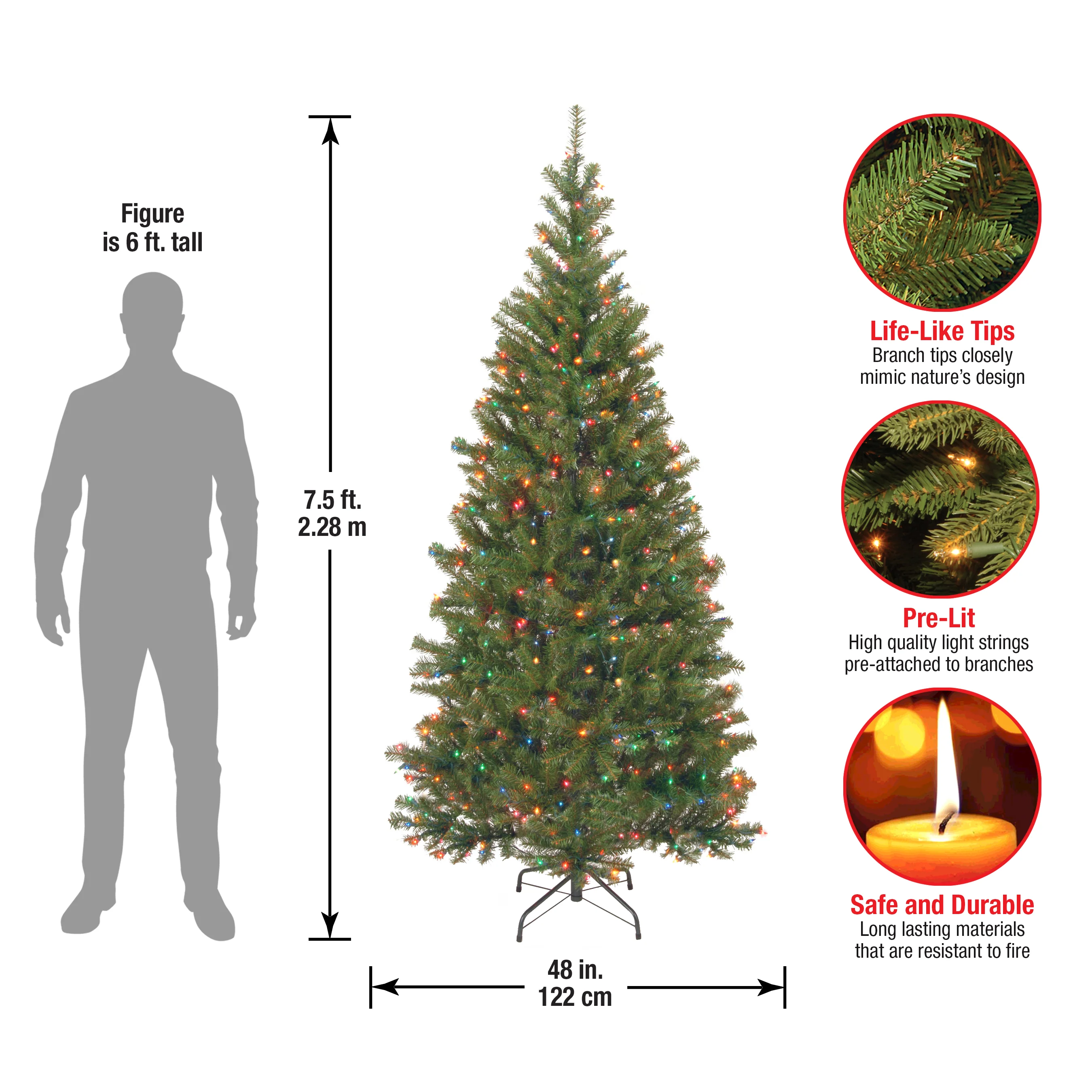 7.5 ft. Pre-Lit Aspen Spruce Slim Tree with Multicolor Lights, Plug-In - Image 13