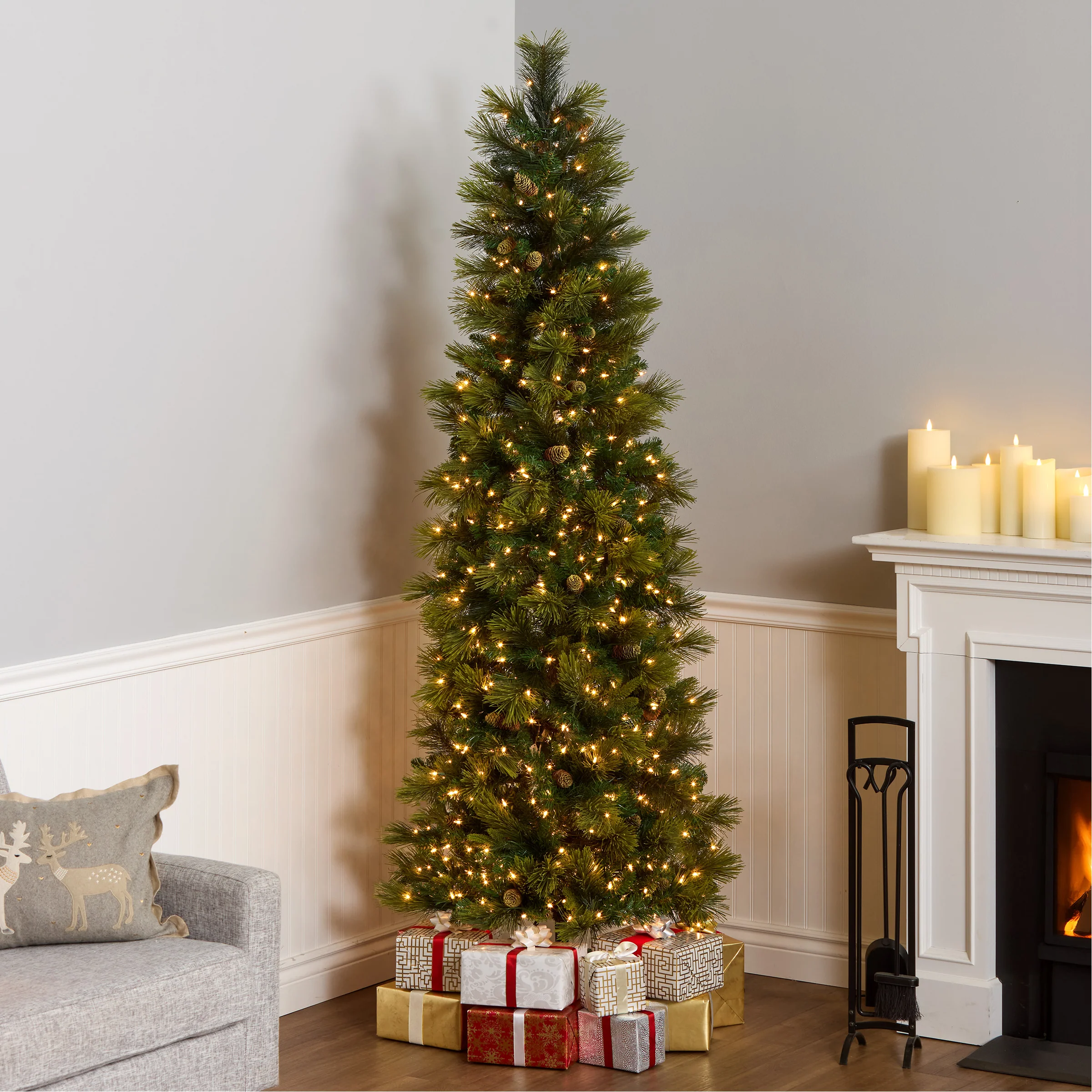 7.5 ft. Pre-Lit Carolina Pine Slim Tree with Clear Lights, Plug-In - Image 2