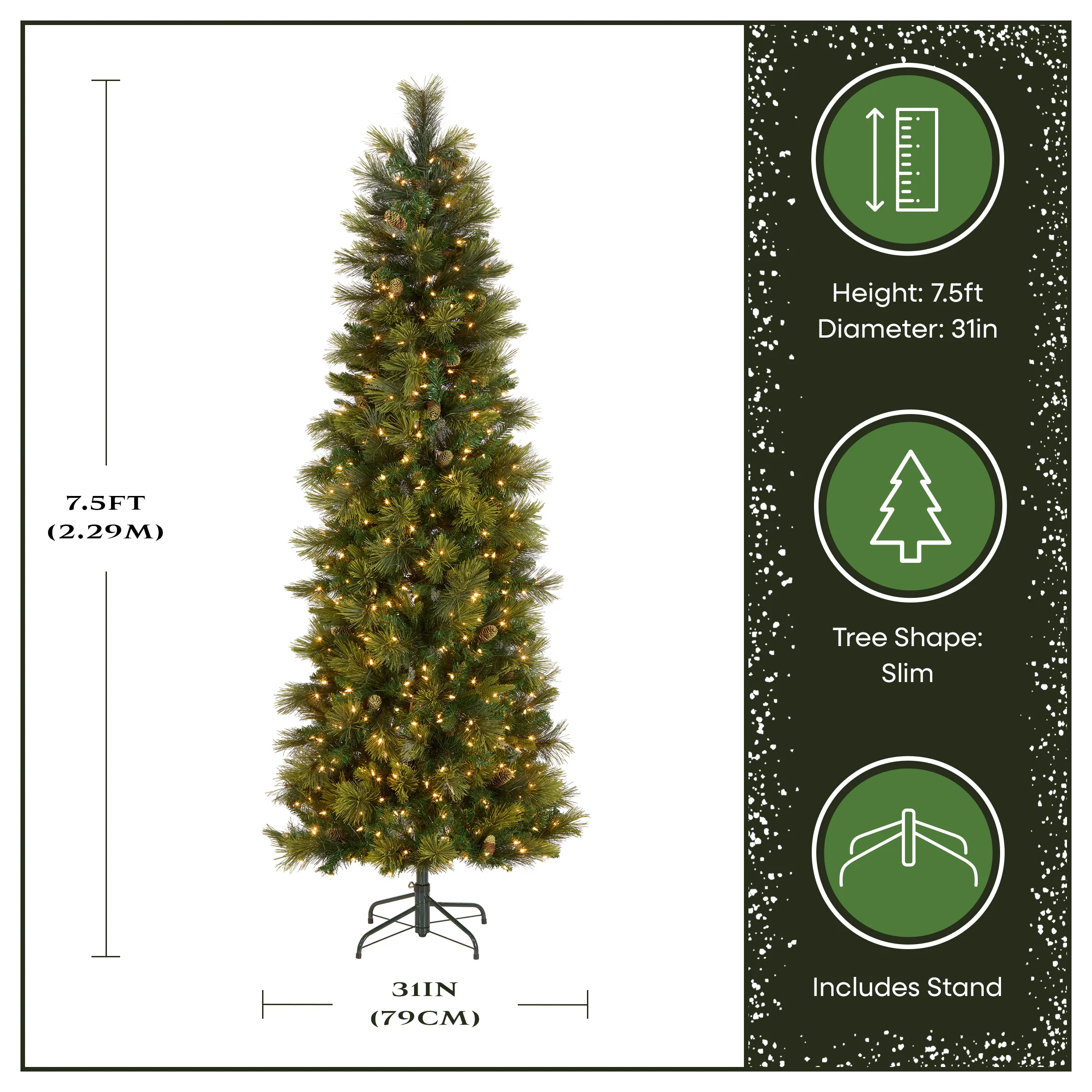 7.5 ft. Pre-Lit Carolina Pine Slim Tree with Clear Lights, Plug-In - Image 4