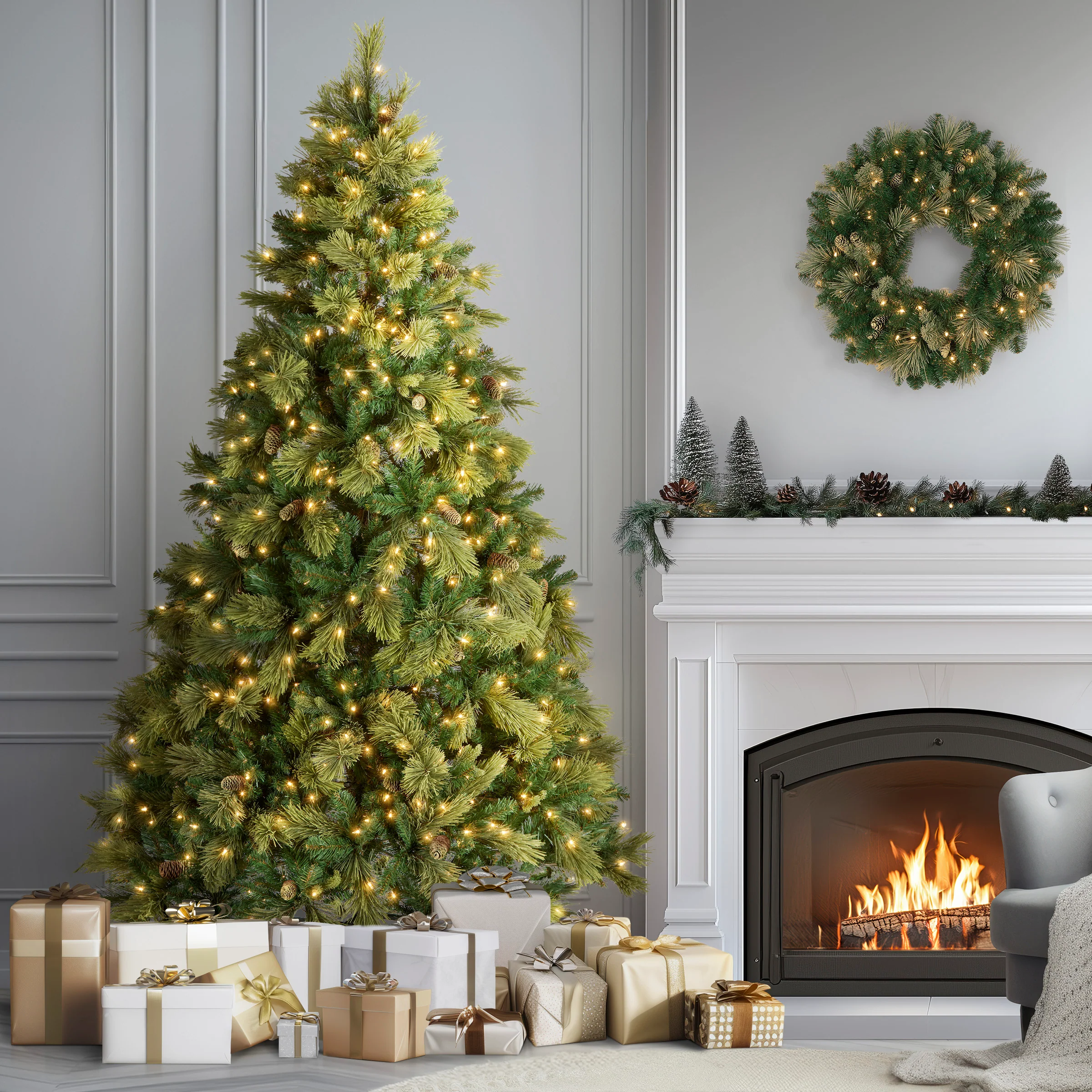 7.5 ft. Pre-Lit Carolina Pine Tree with 750 Clear Lights, Plug-In - Image 2