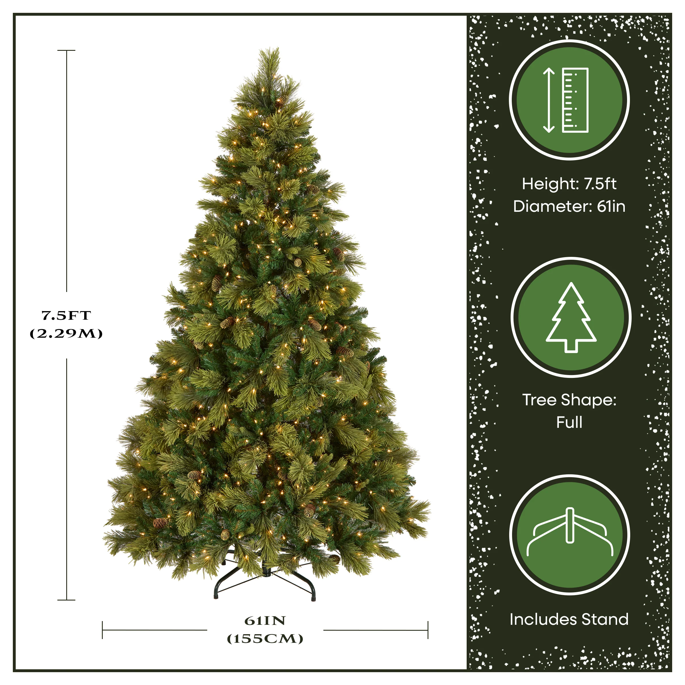 7.5 ft. Pre-Lit Carolina Pine Tree with 750 Clear Lights, Plug-In - Image 3