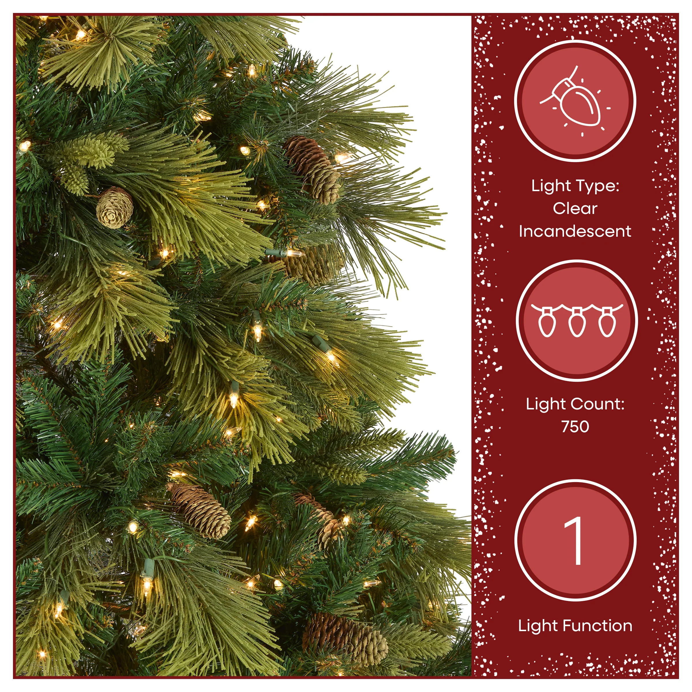 7.5 ft. Pre-Lit Carolina Pine Tree with 750 Clear Lights, Plug-In - Image 5