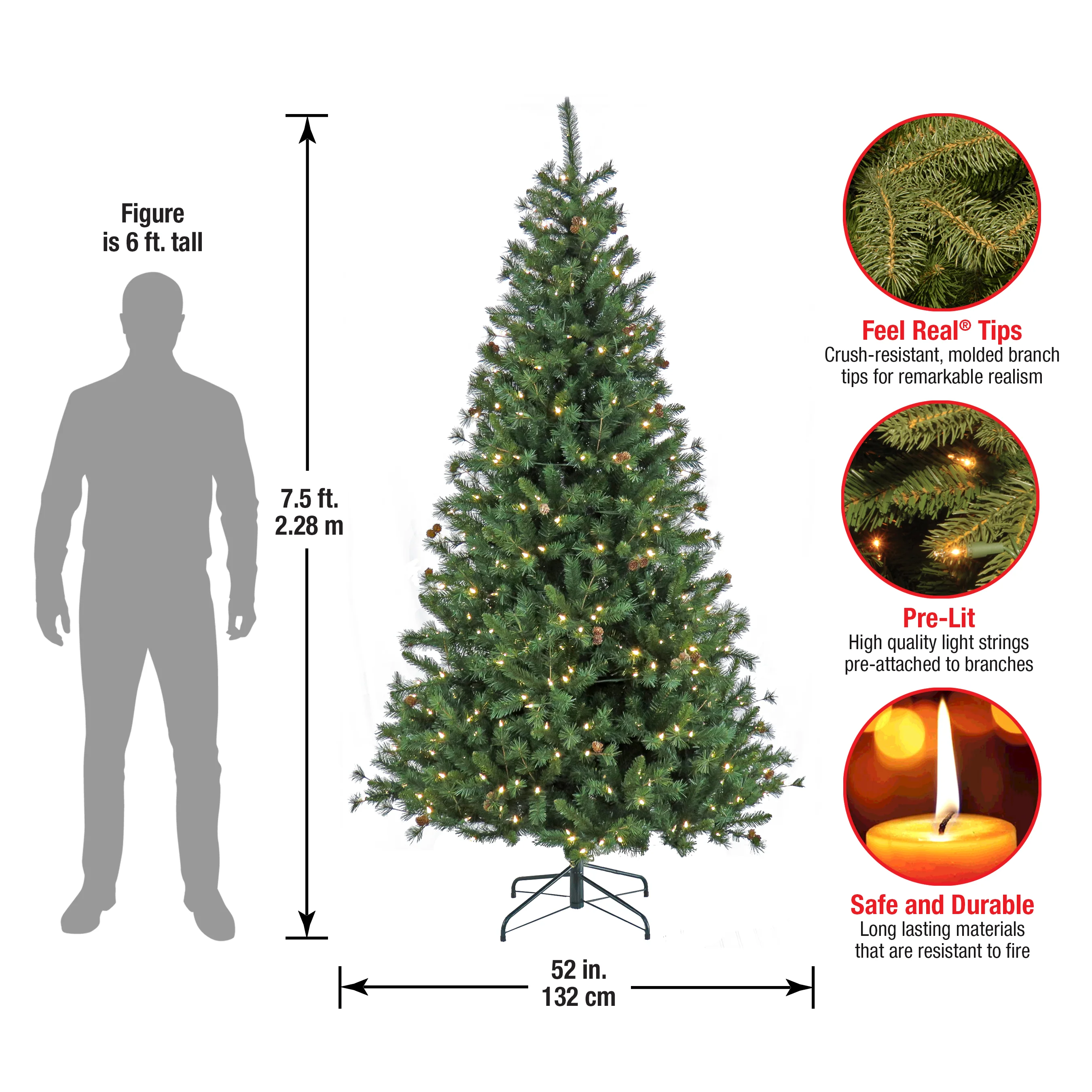 7.5 ft. Pre-Lit Cedar Spruce Tree with LED Lights, Plug-In - Image 5