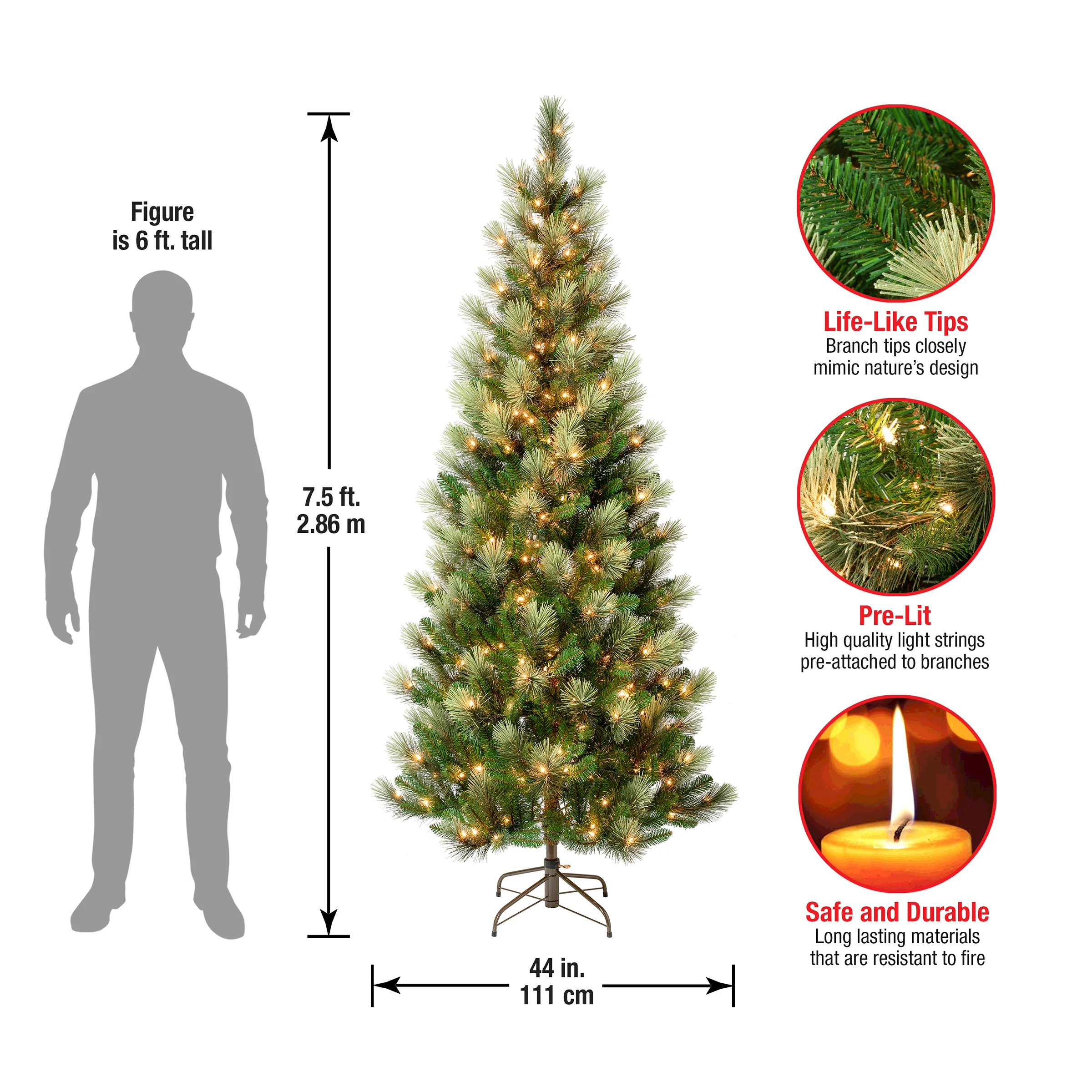 7.5 ft. Pre-Lit Charleston Pine Slim Tree with Clear Lights, Plug-In - Image 4