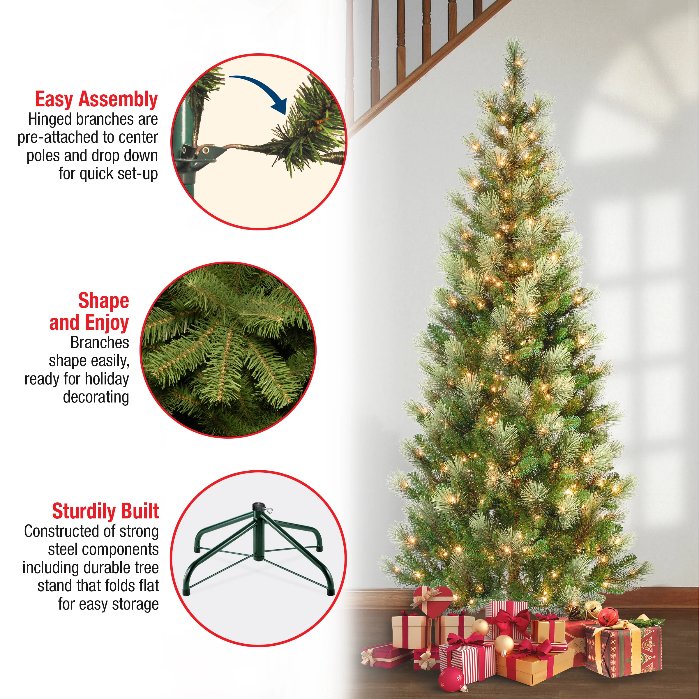 7.5 ft. Pre-Lit Charleston Pine Slim Tree with Clear Lights, Plug-In - Image 5