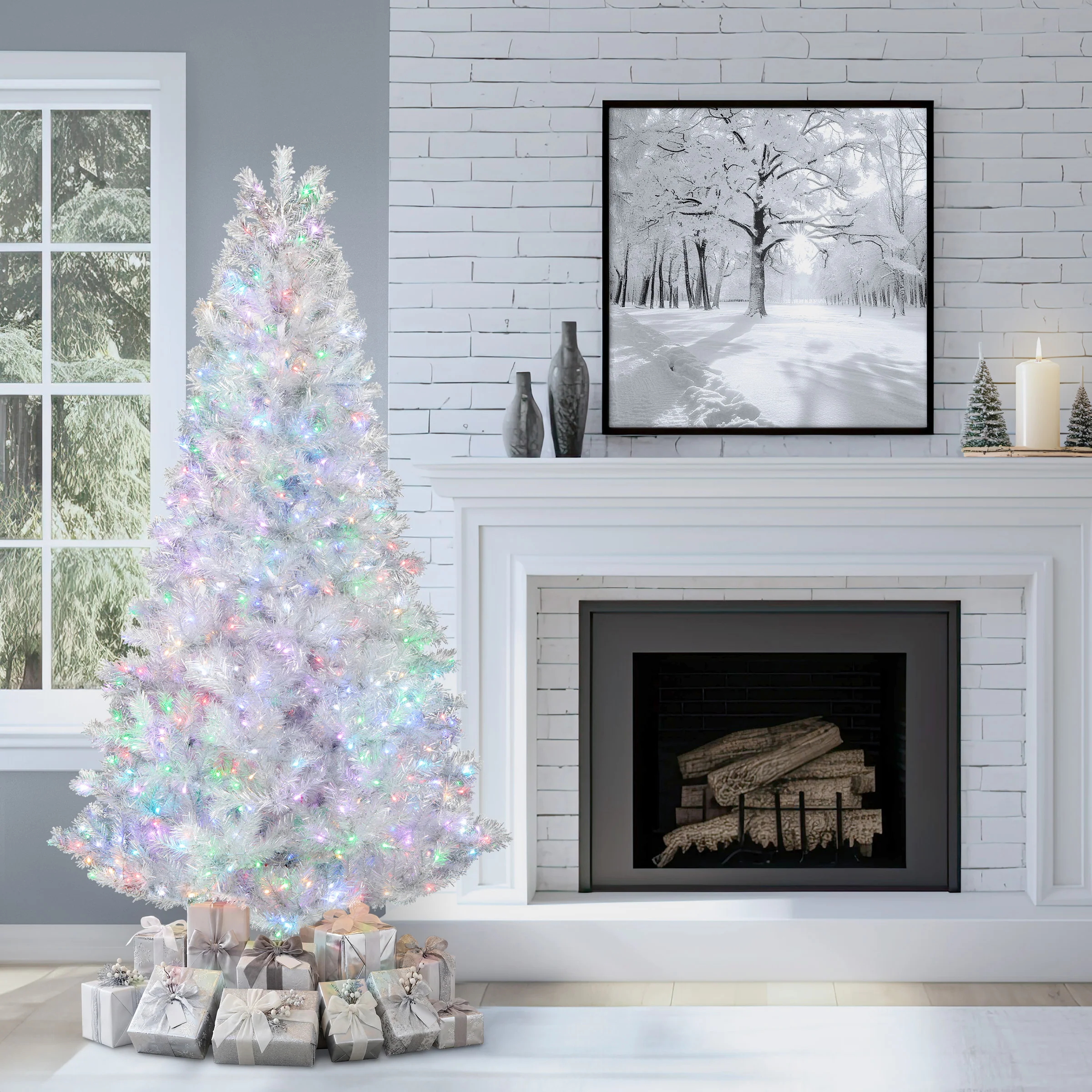 7.5 ft. Pre-Lit Christmas Crystal Pine Silver Metallic Tree, Plug-In - Image 2
