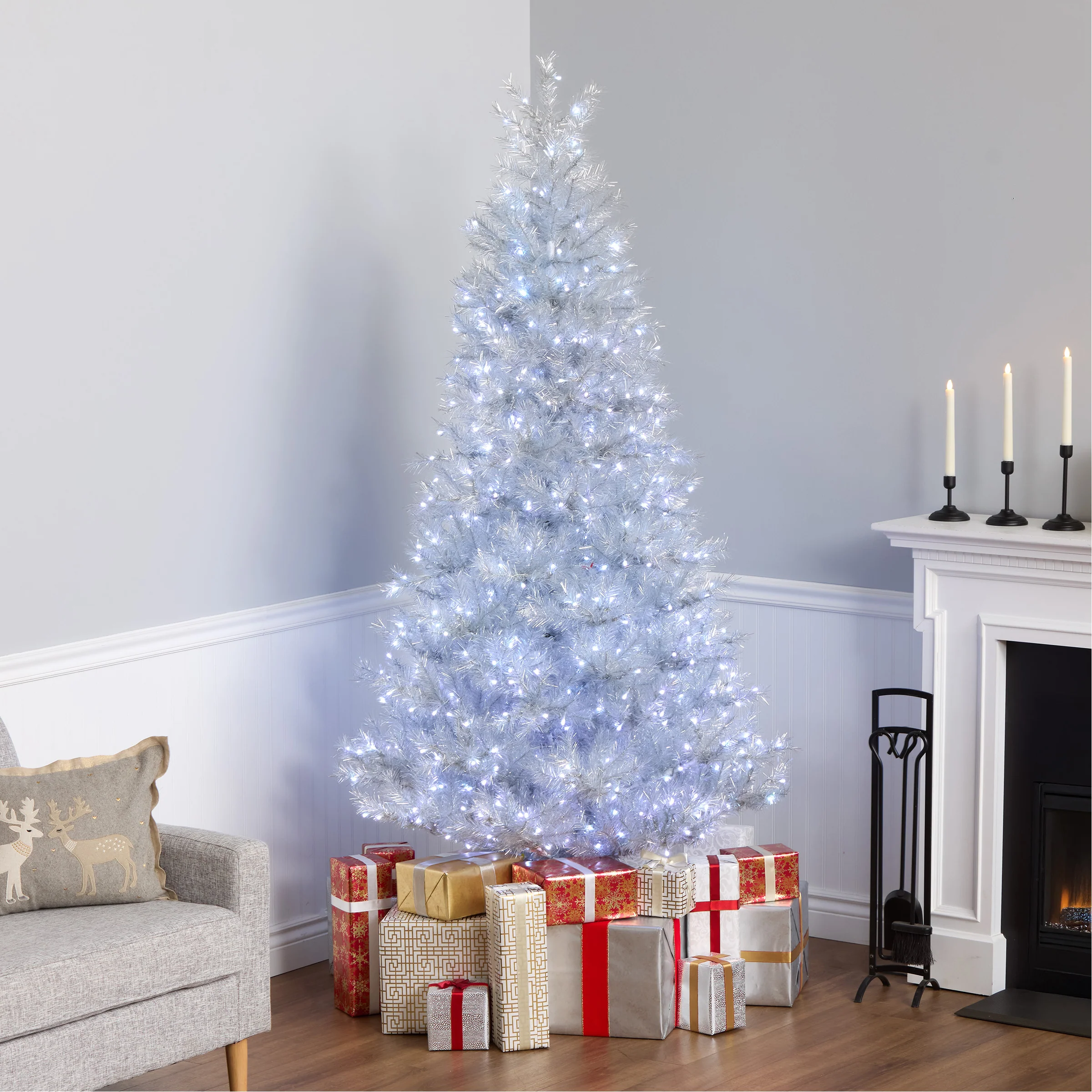 7.5 ft. Pre-Lit Christmas Crystal Pine Silver Metallic Tree, Plug-In - Image 8