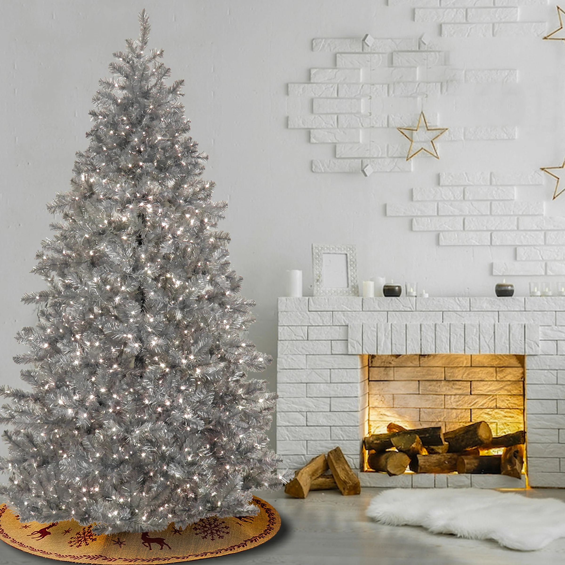 7.5 ft. Pre-Lit Christmas Matt Silver Metallic Tree, Plug-In - Image 2