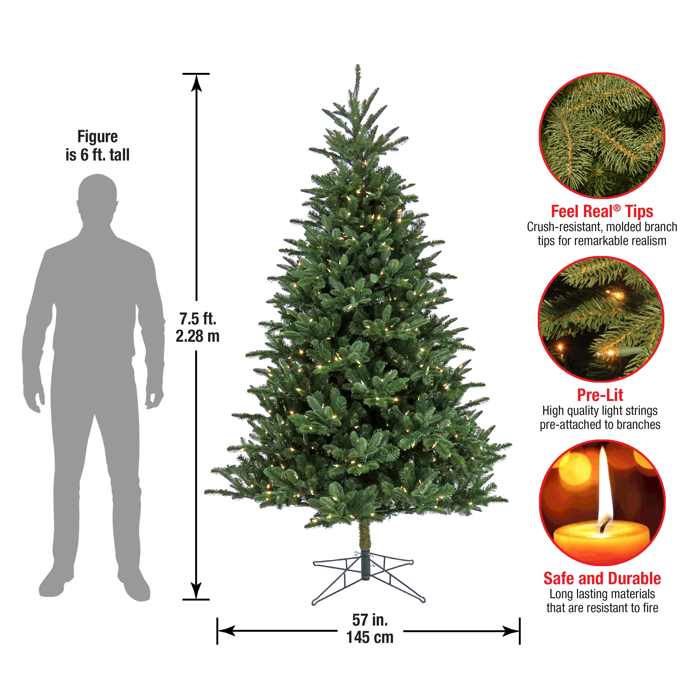 7.5 ft. Pre-Lit Christmas Norway Spruce Tree with LED Lights - Image 6