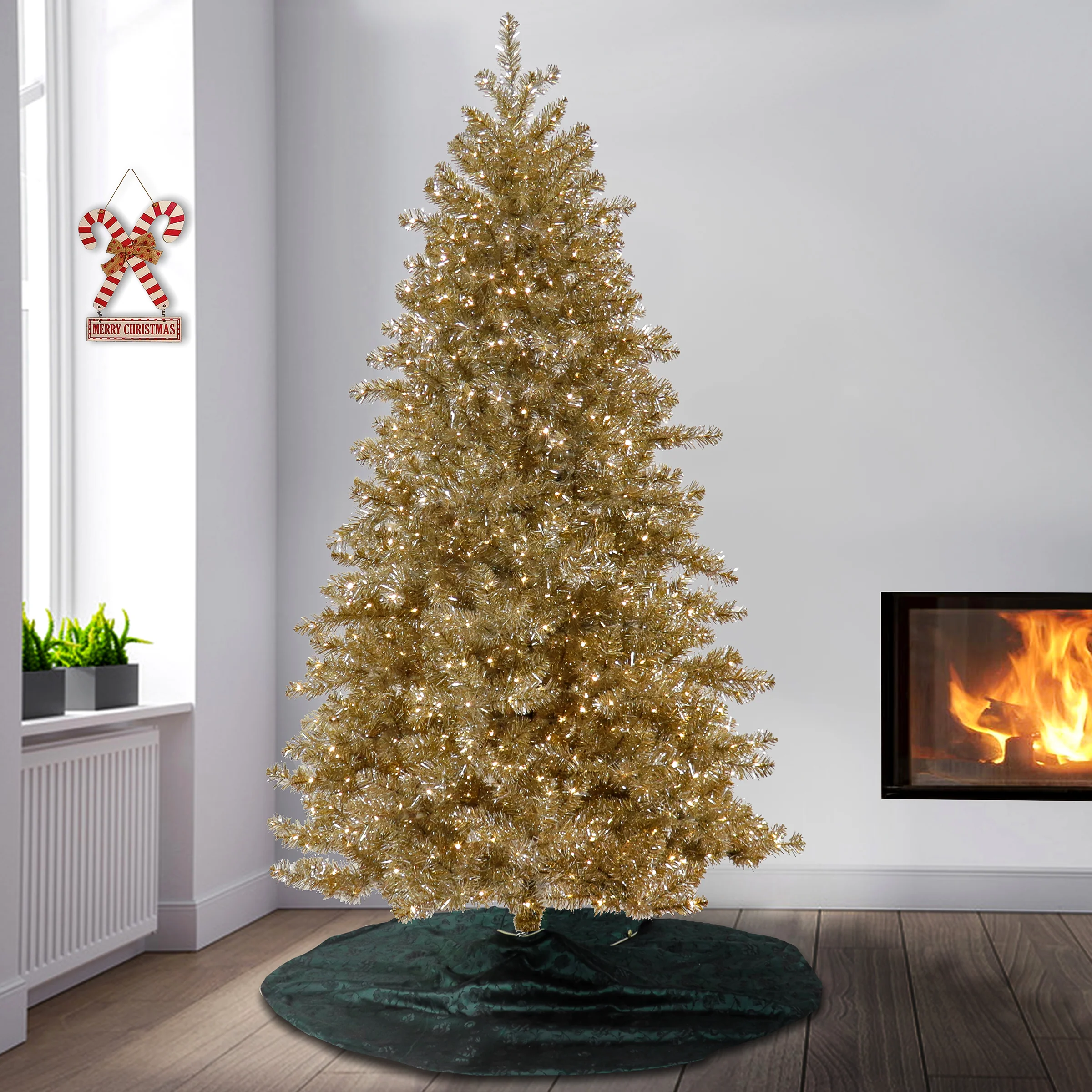 7.5 ft. Pre-Lit Christmas Platinum Metallic Tree, Plug-In - Image 2