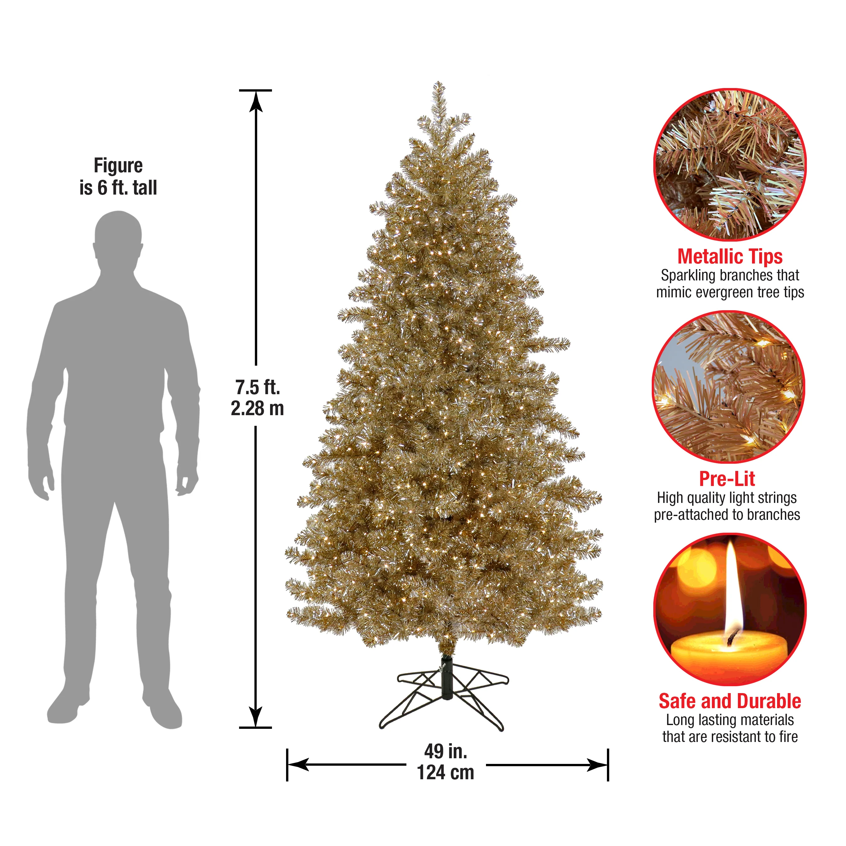 7.5 ft. Pre-Lit Christmas Platinum Metallic Tree, Plug-In - Image 5