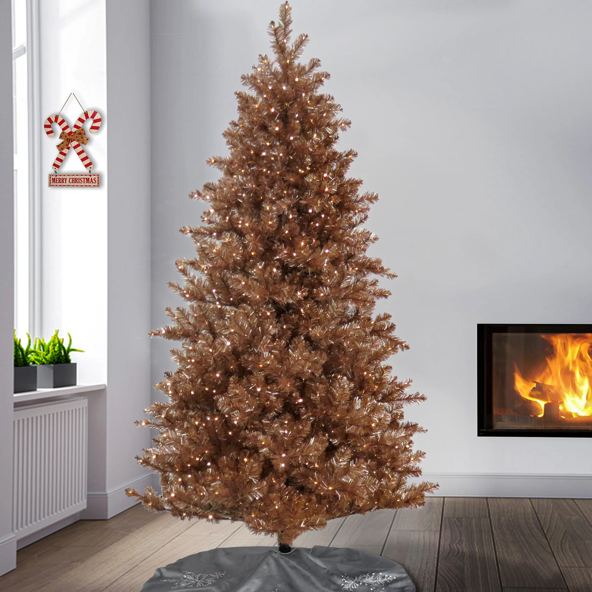7.5 ft. Pre-Lit Christmas Rose Gold Metallic Tree, Plug-In - Image 2