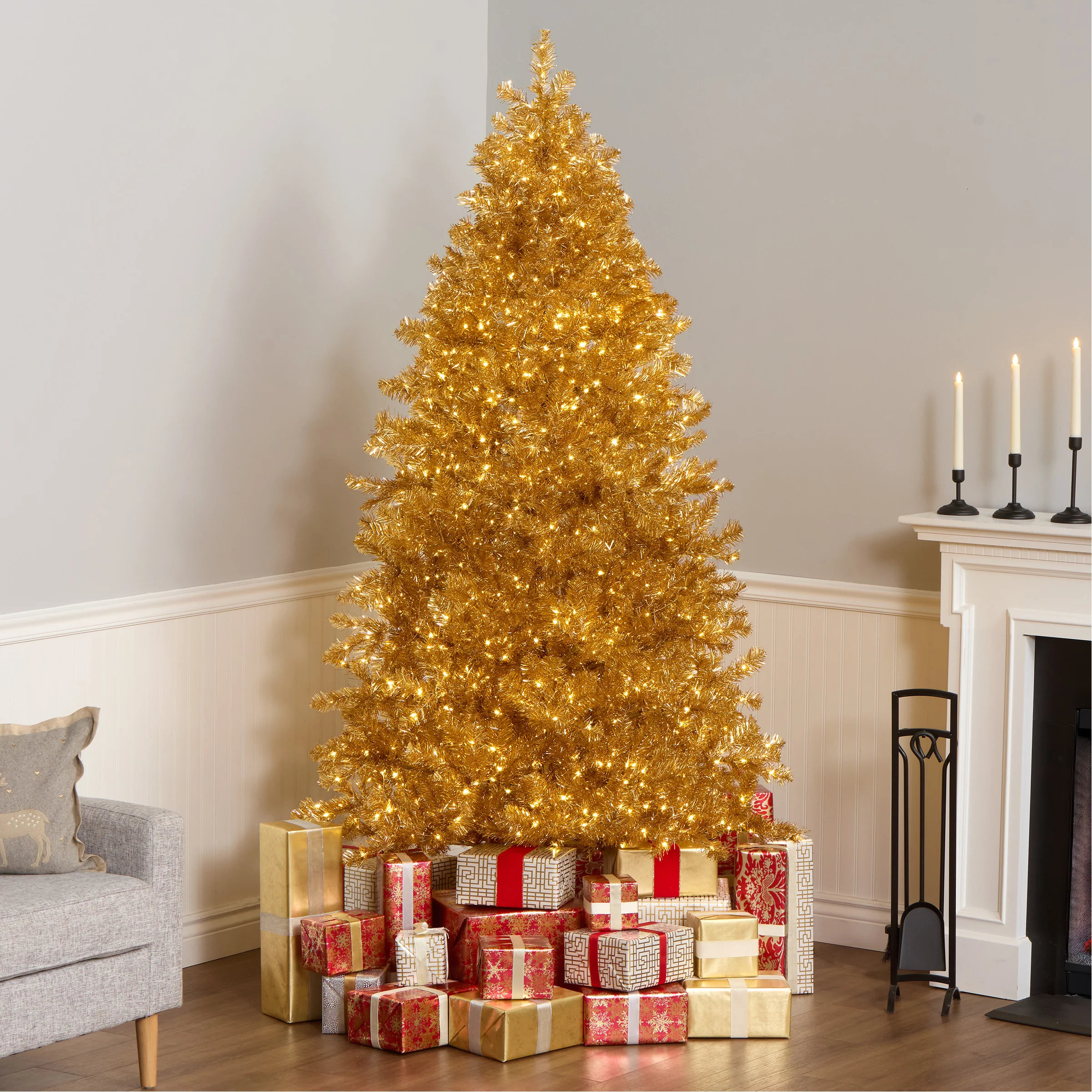 7.5 ft. Pre-Lit Christmas True Gold Metallic Tree with LED Infinity Lights - Image 2