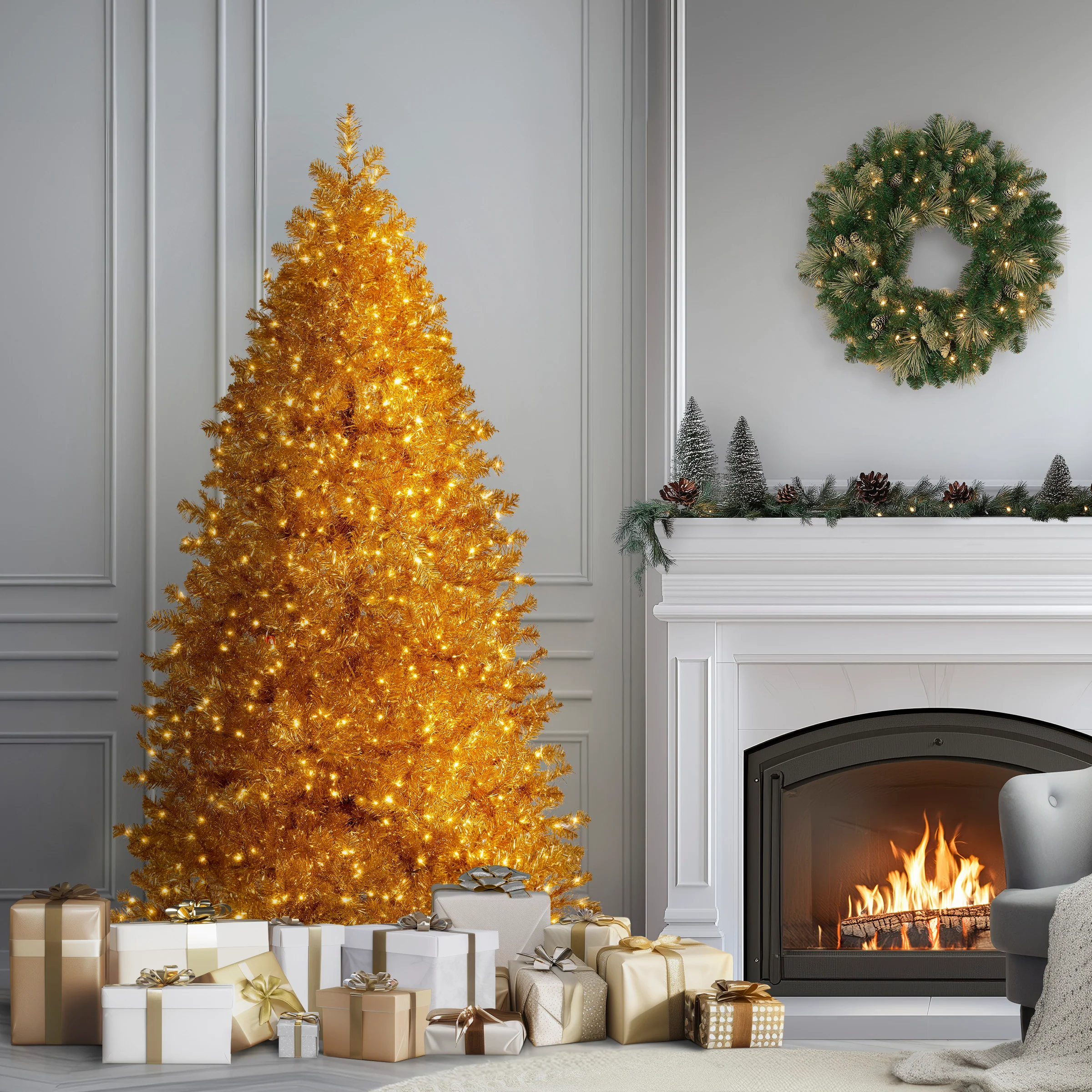 7.5 ft. Pre-Lit Christmas True Gold Metallic Tree with LED Infinity Lights - Image 3