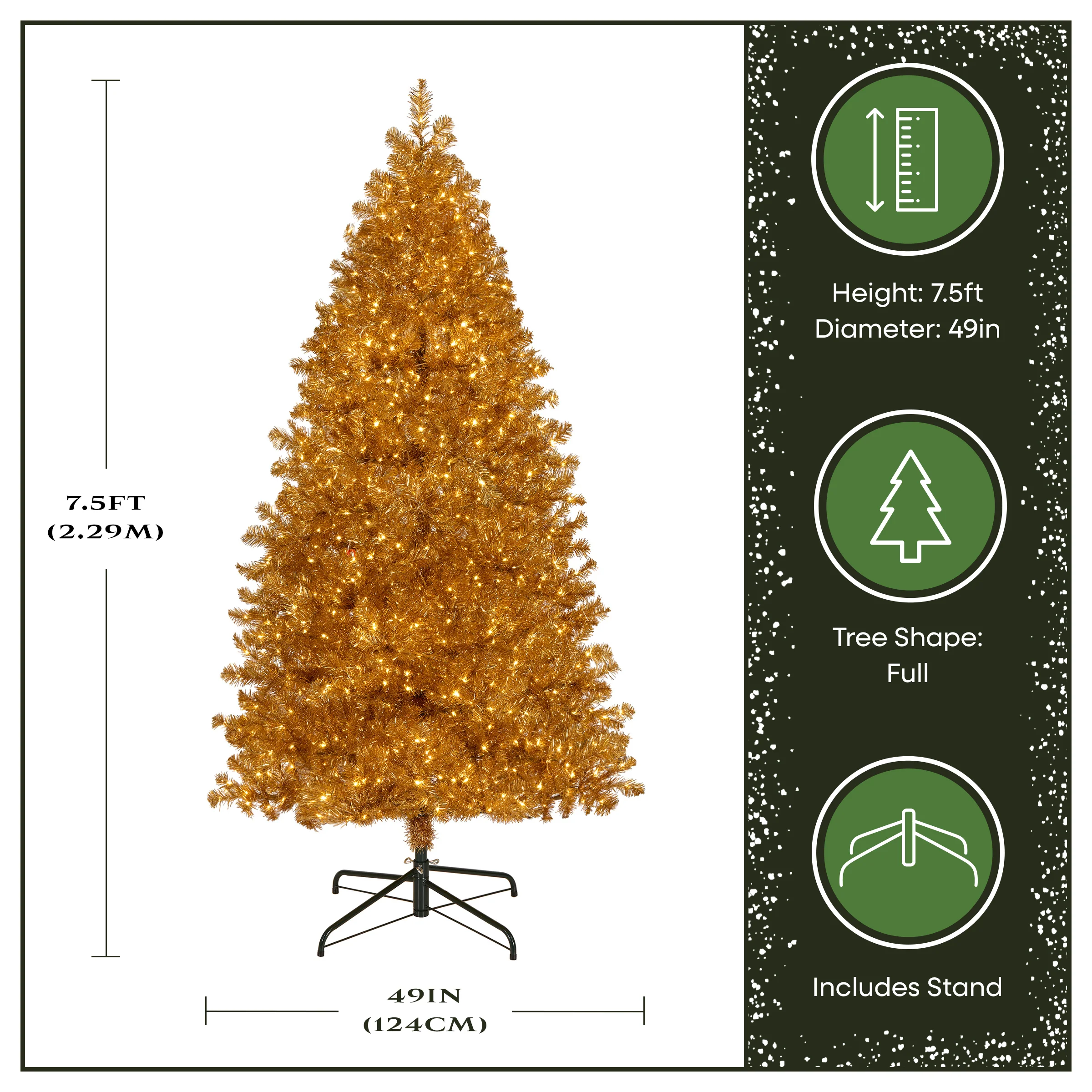 7.5 ft. Pre-Lit Christmas True Gold Metallic Tree with LED Infinity Lights - Image 4