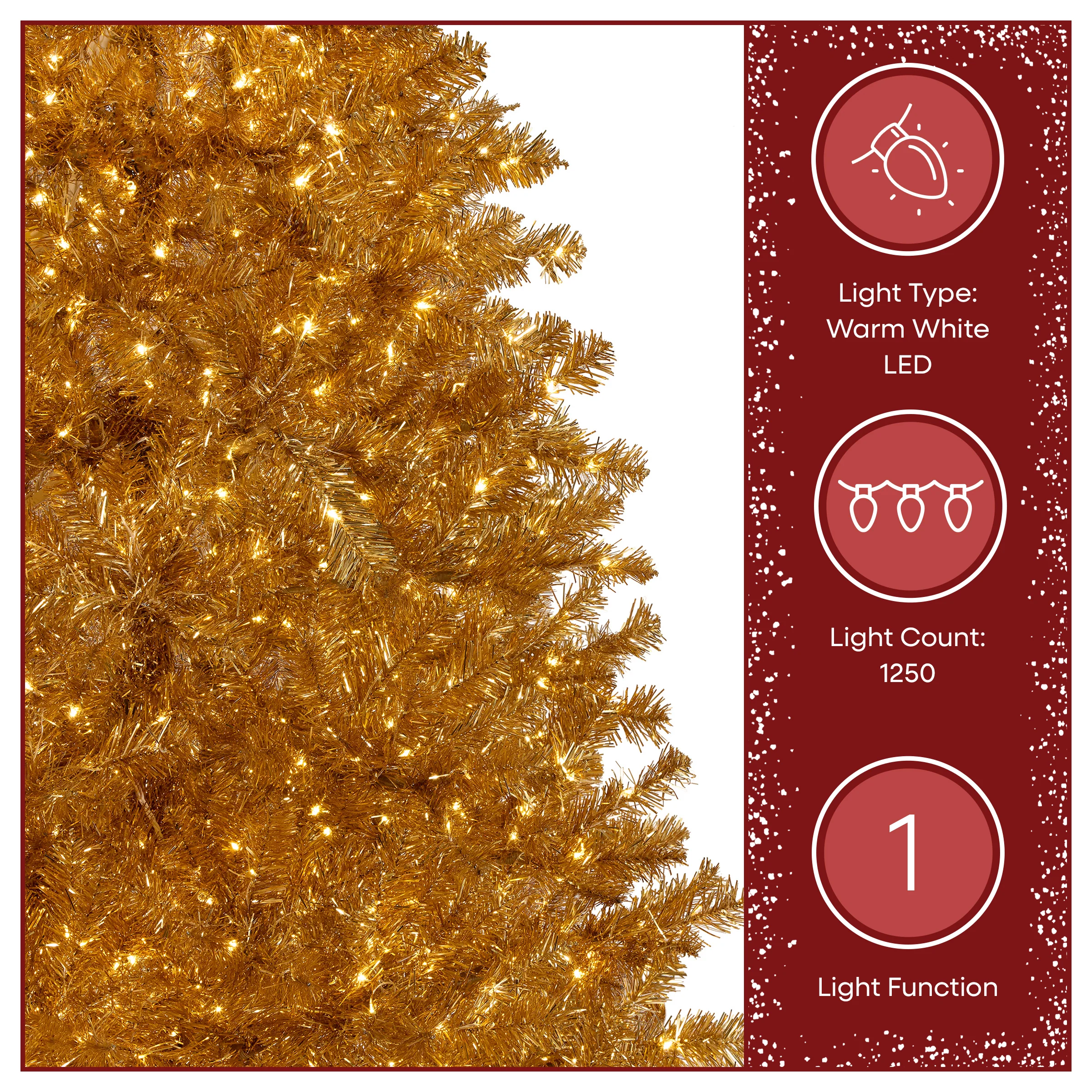 7.5 ft. Pre-Lit Christmas True Gold Metallic Tree with LED Infinity Lights - Image 6