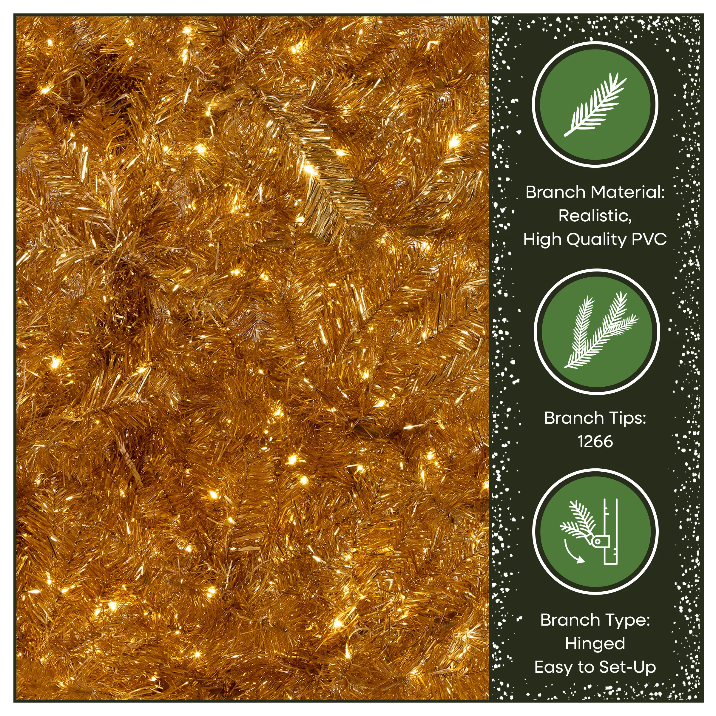 7.5 ft. Pre-Lit Christmas True Gold Metallic Tree with LED Infinity Lights - Image 7